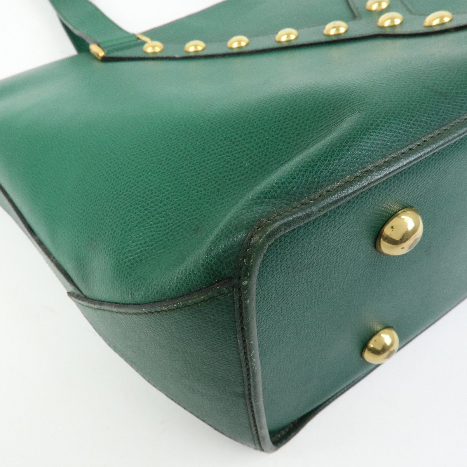 SAINT LAURENT PARIS Y Line Leather Studs Tote Shoulder Bag Green