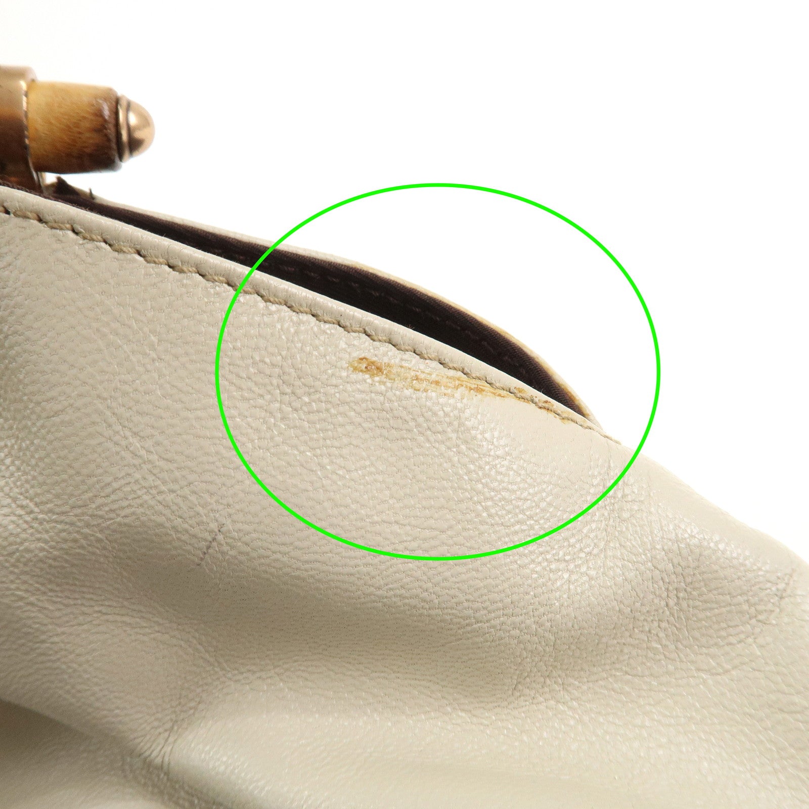 GUCCI Bamboo Leather Studs Shoulder Bag Hand Bag Ivory 124297