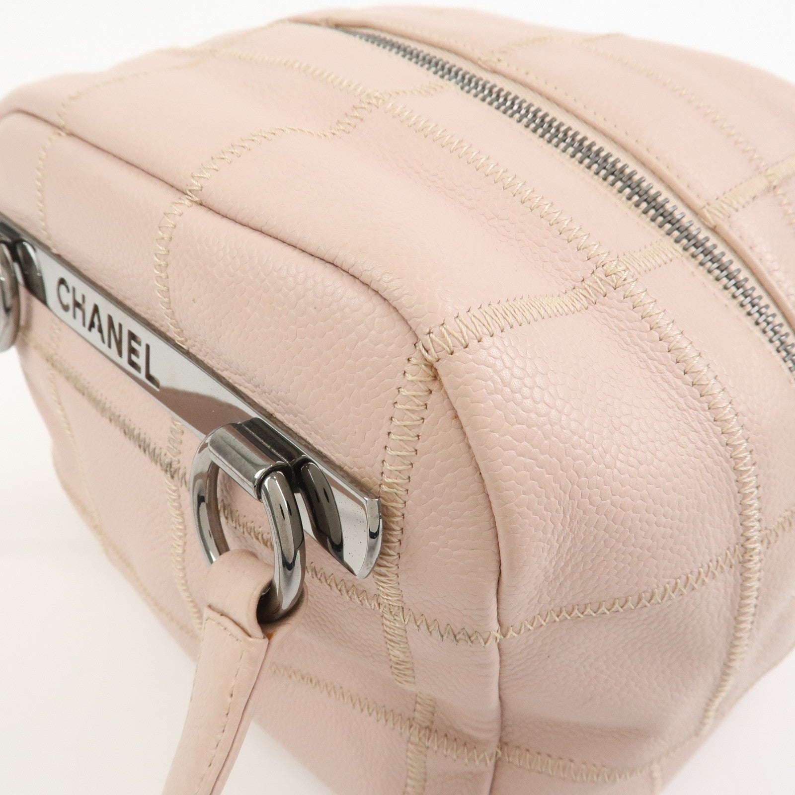 CHANEL Chocolate Bar COCO Mark Caviarskin Mini Boston Bag A26134