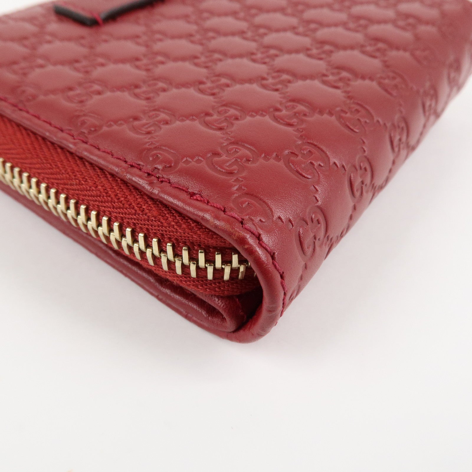 GUCCI Micro Guccissima Leather Bi-Fold Compact Wallet Red 449395 Used