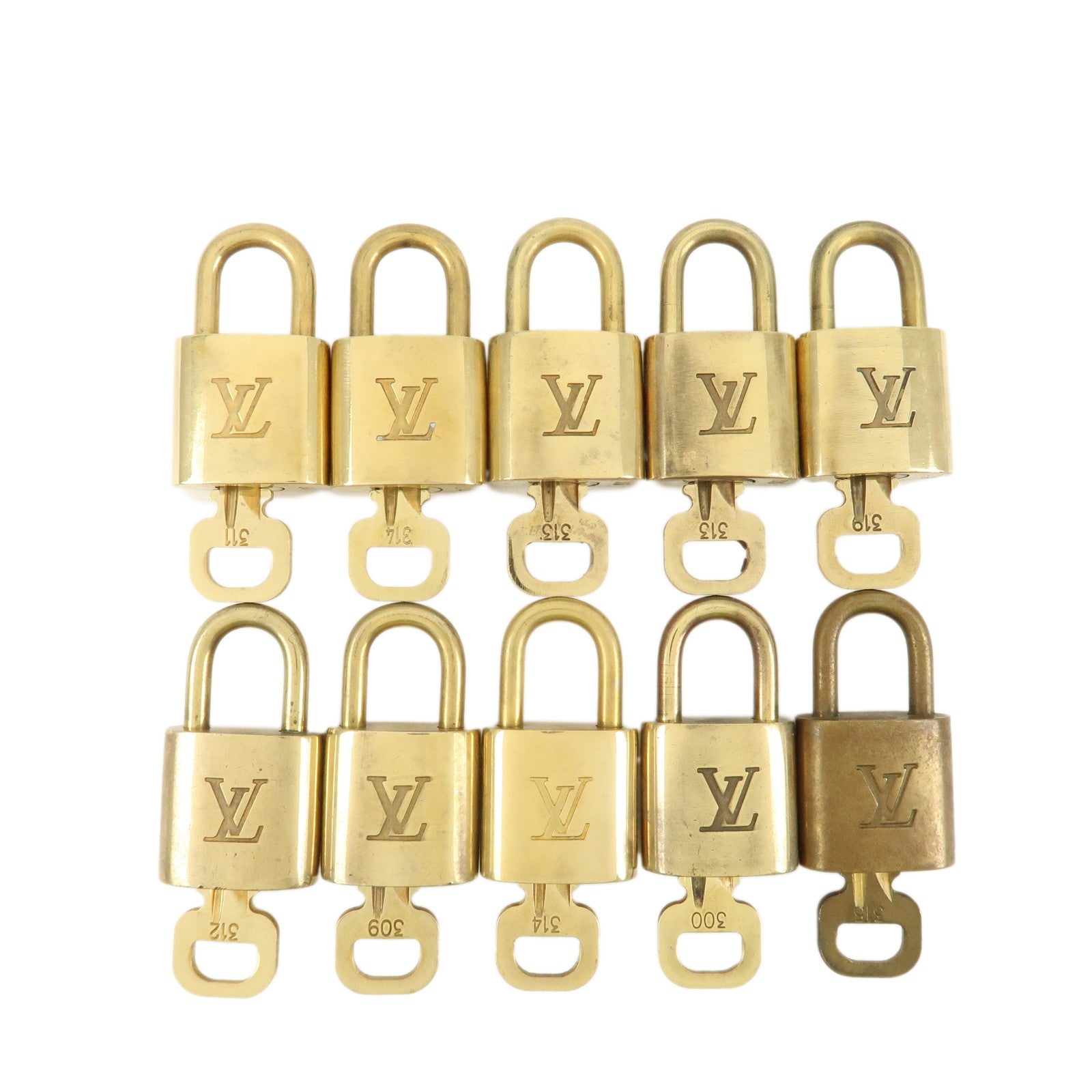 Louis Vuitton Set of 10 Lock & Key Cadena Key Lock Metal Gold Used