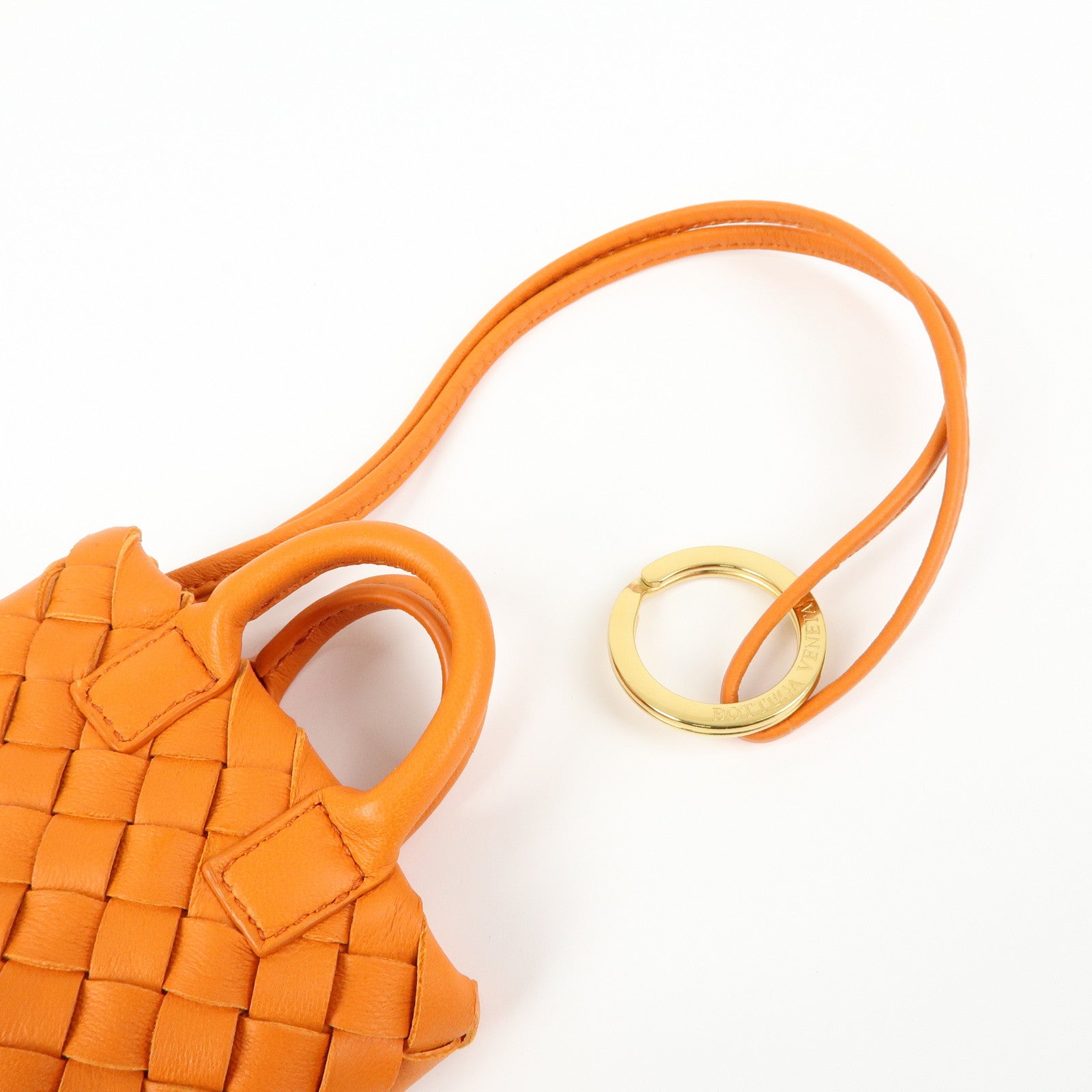 BOTTEGA VENETA Intrecciato Leather Bag Charm Orange 577778