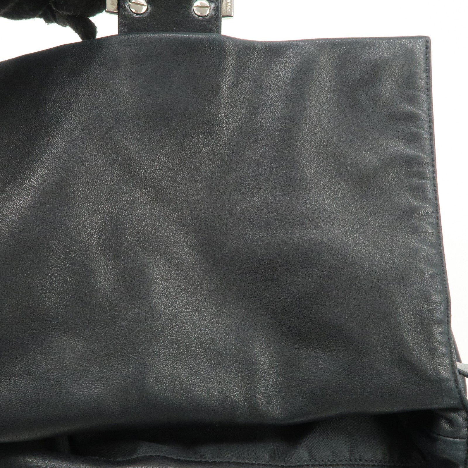 FENDI Mamma Baguette Leather Shoulder Bag Black 26325 Used