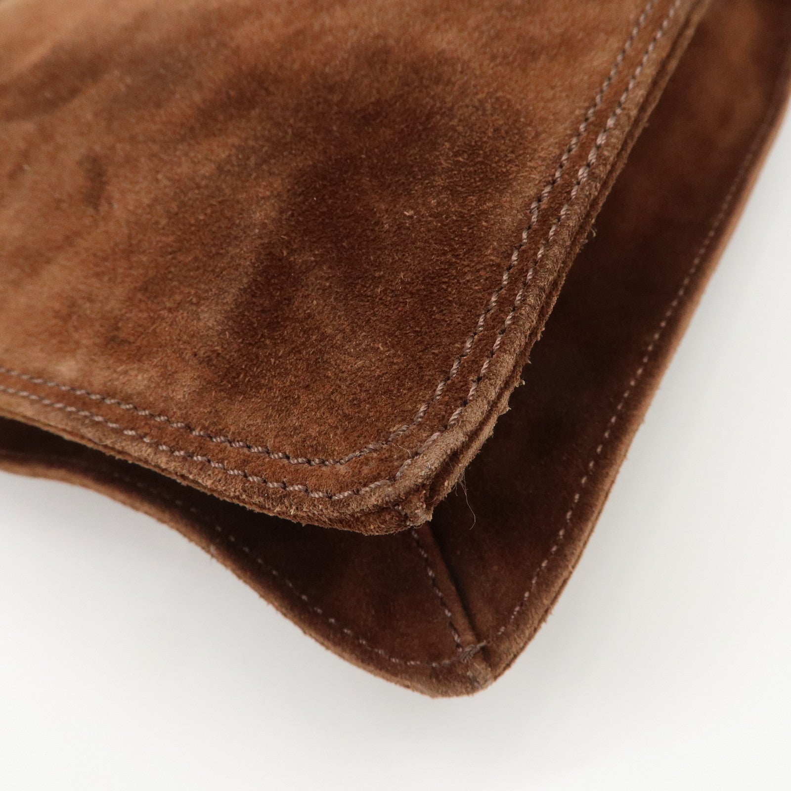 CHANEL Logo Suede Shoulder Bag Crossbody Bag Brown Used