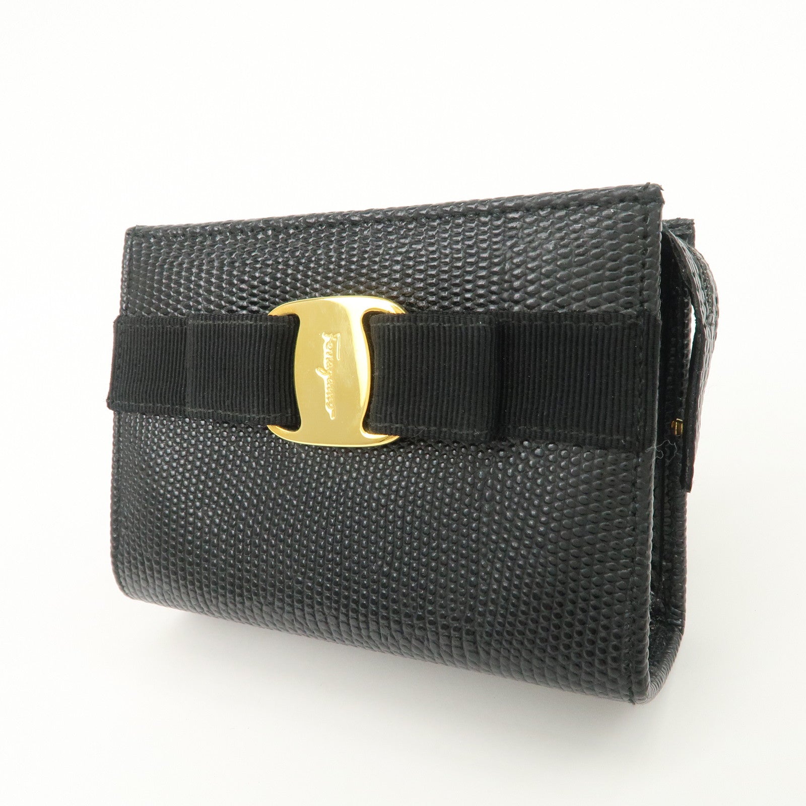 Ferragamo Vara Ribbon Leather Pouch Black