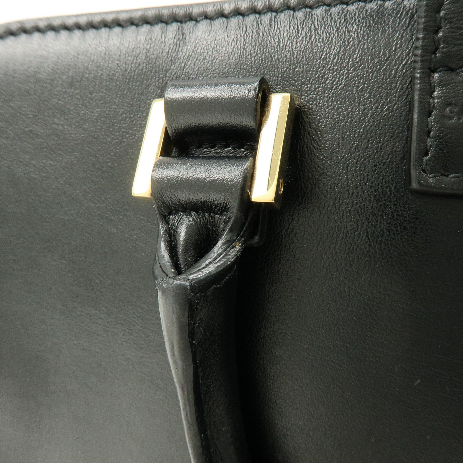 SAINT LAURENT PARIS Baby Cabas Cassandra Leather Hand Bag Black