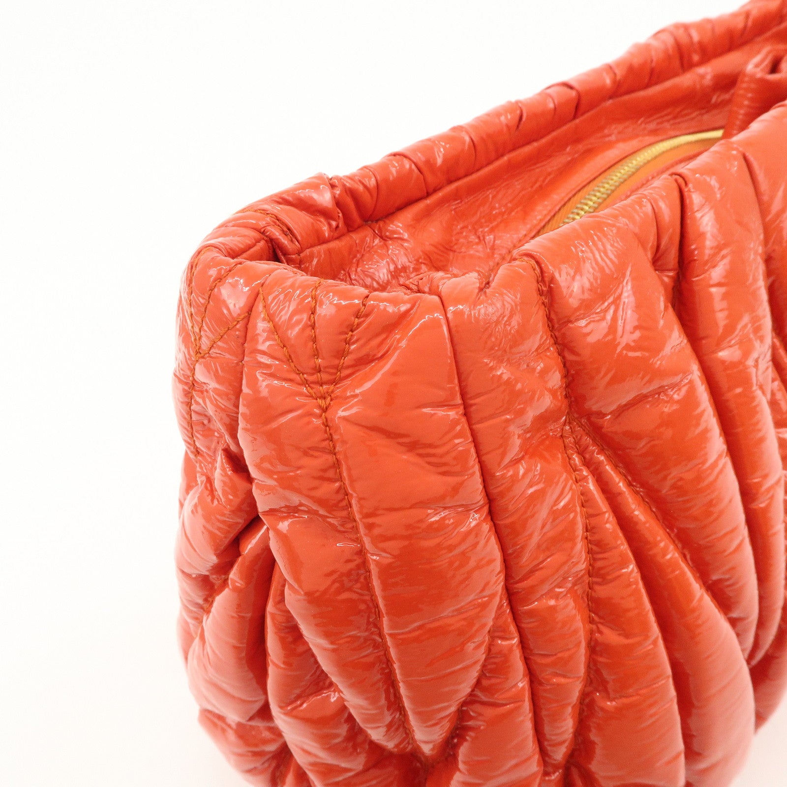 MIUMIU Matelasse Enamel Leather Clutch Bag Pouch Orange