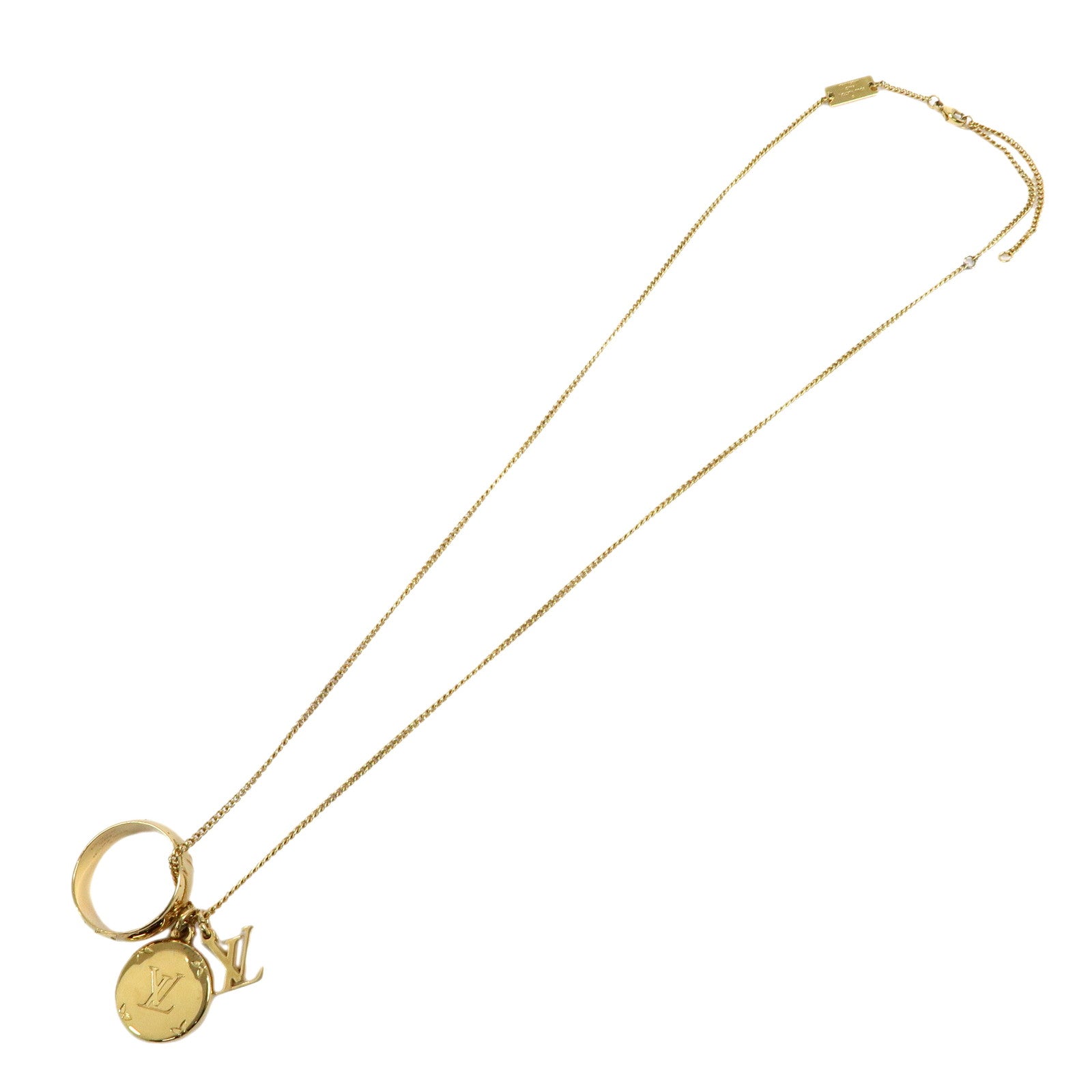 Louis Vuitton Metal Monogram Ring Necklace Gold M80189
