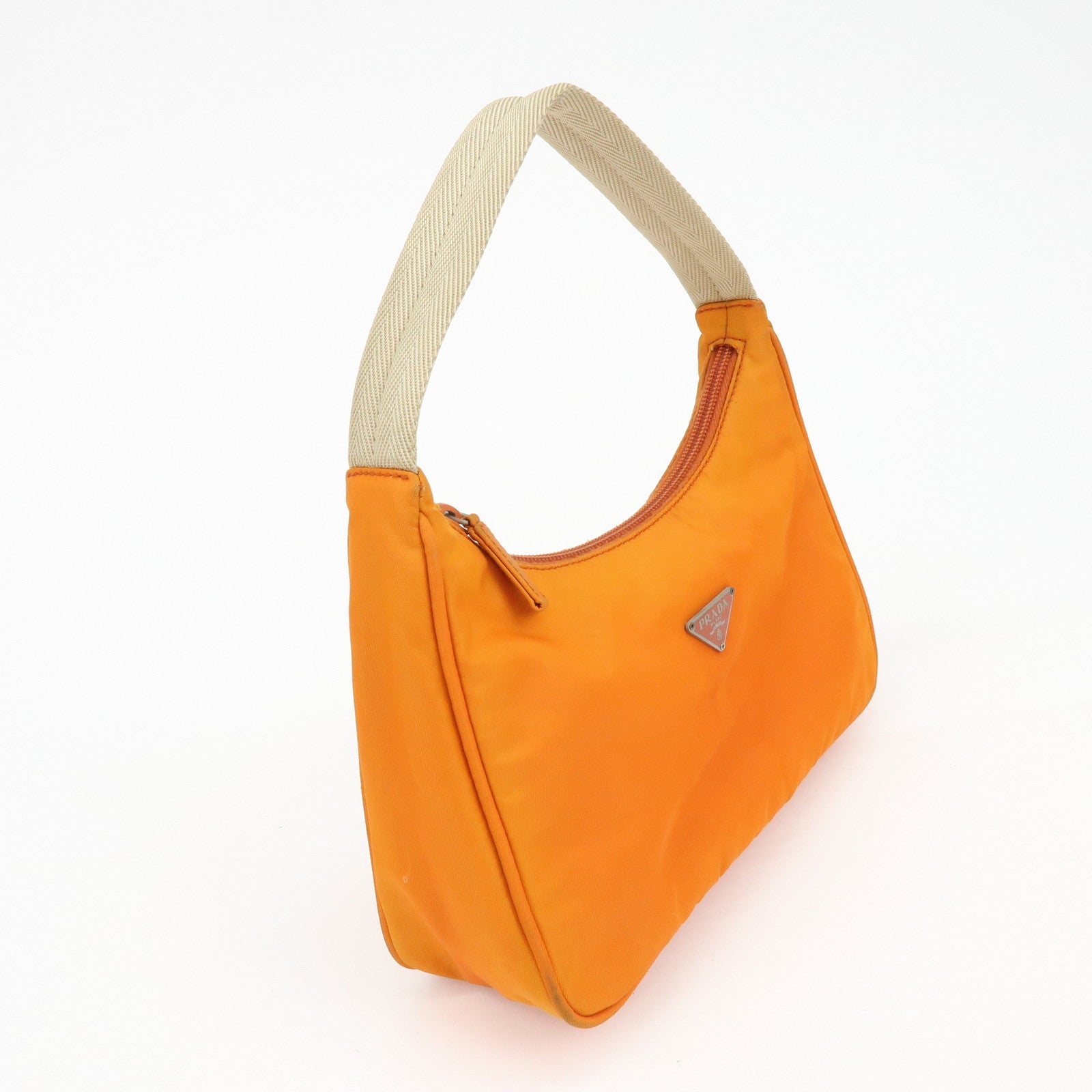 PRADA Triangle Logo Nylon Hand Bag Shoulder Bag Orange Beige