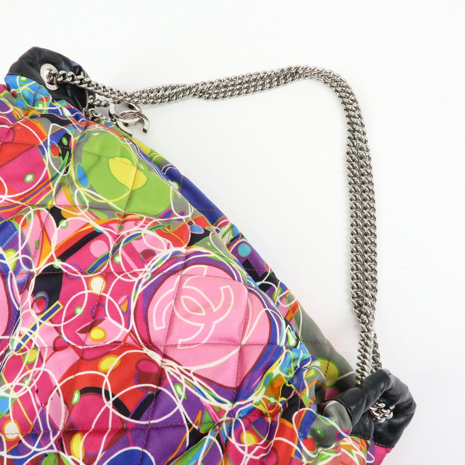 CHANEL Silk Leather Quilting Chain Shoulder Bag Hand Bag Multicolor