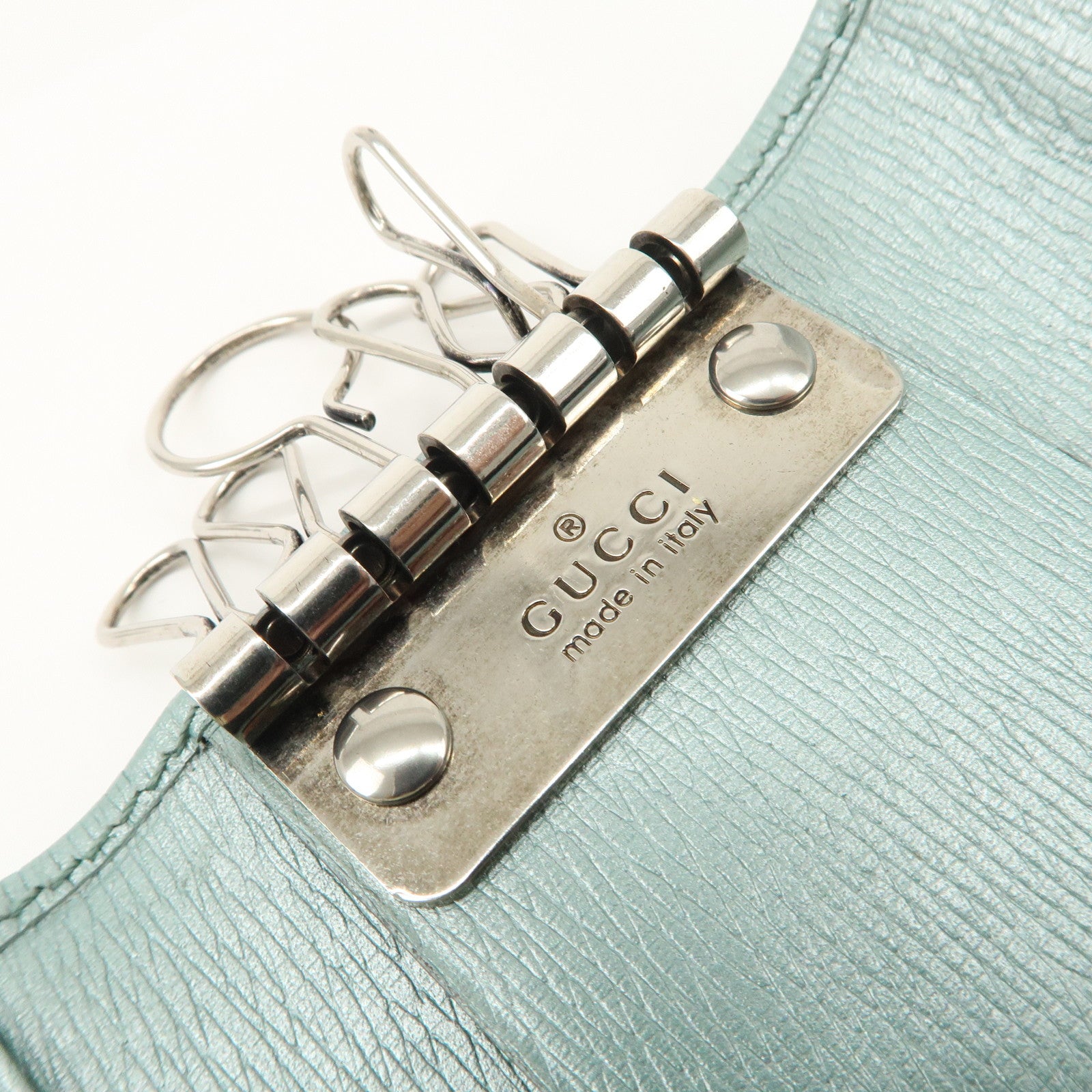 GUCCI Interlocking G Leather Key Case 6Rings Blue 256337