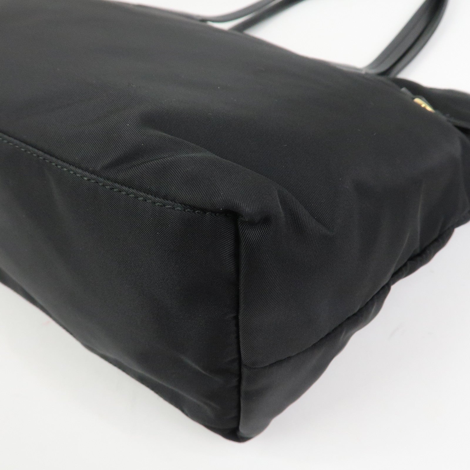 PRADA Logo Nylon Saffiano Leather Tote Bag Shoulder Bag Black