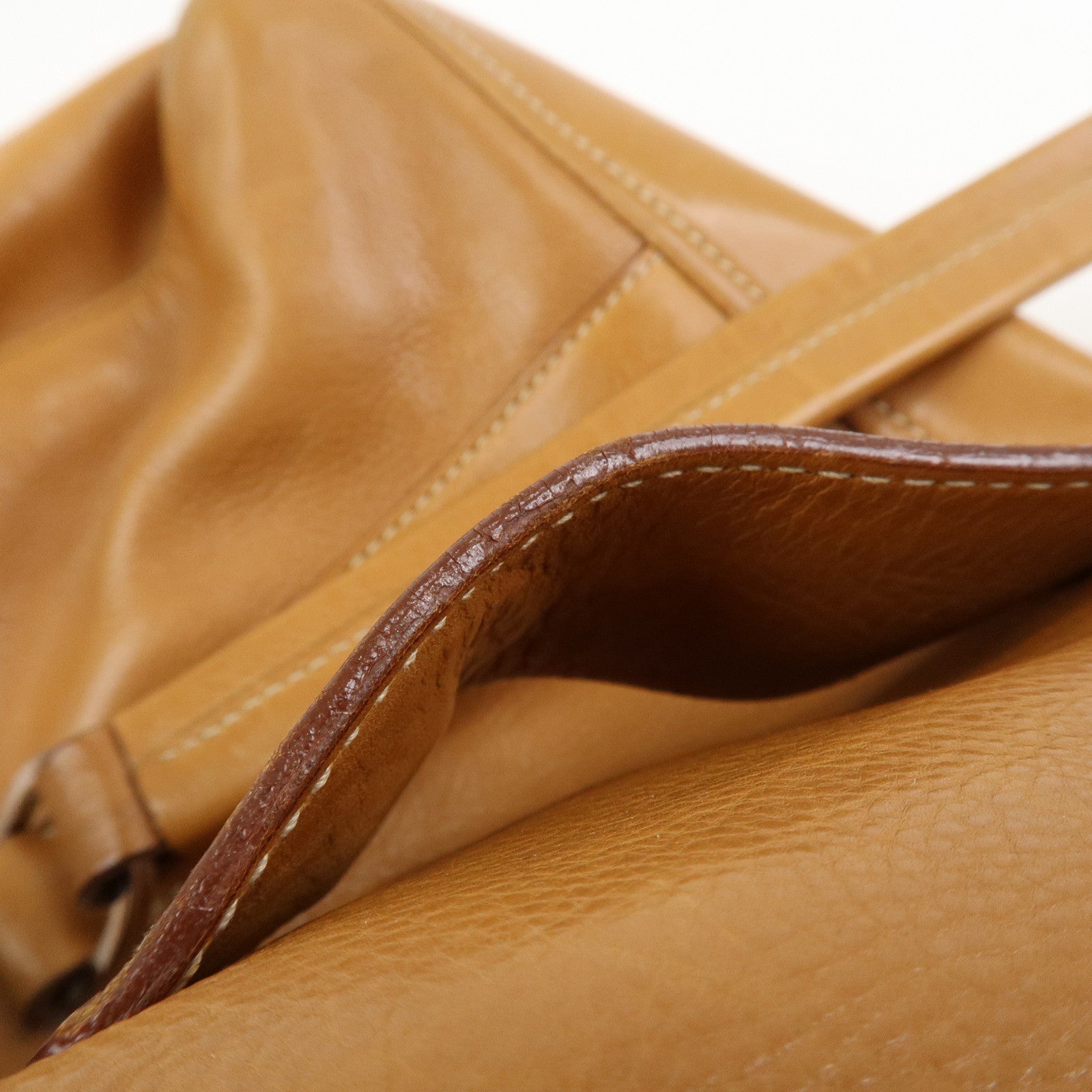 PRADA Triangle Logo Leather Nylon Shoulder Bag Brown BR2418