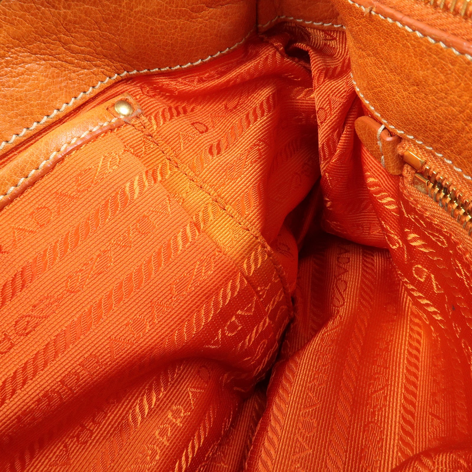 PRADA Triangle Logo Nylon Leather 2Way Bag Hand Bag Orange