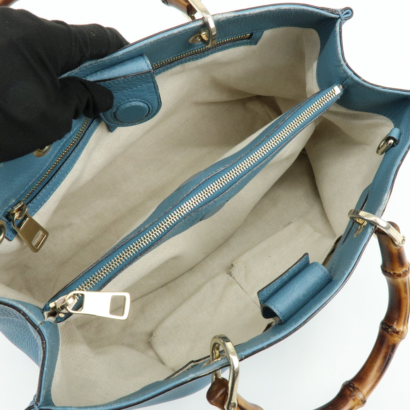 GUCCI Bamboo Leather Shopper Medium 2Way Bag Shoulder Bag 323660