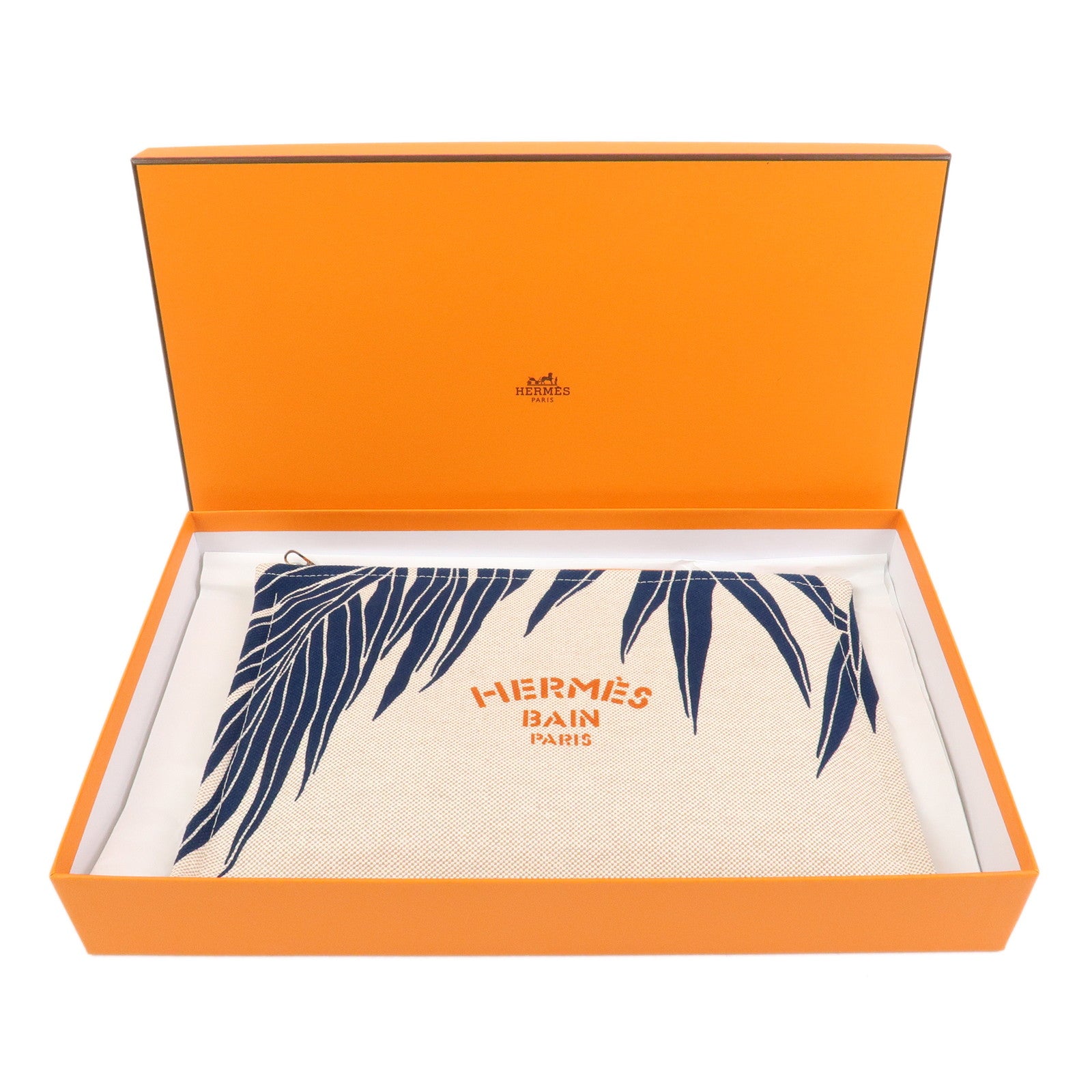 HERMES Yachting GM Canvas Flat Pouch Cosmetic Pouch Clutch Bag