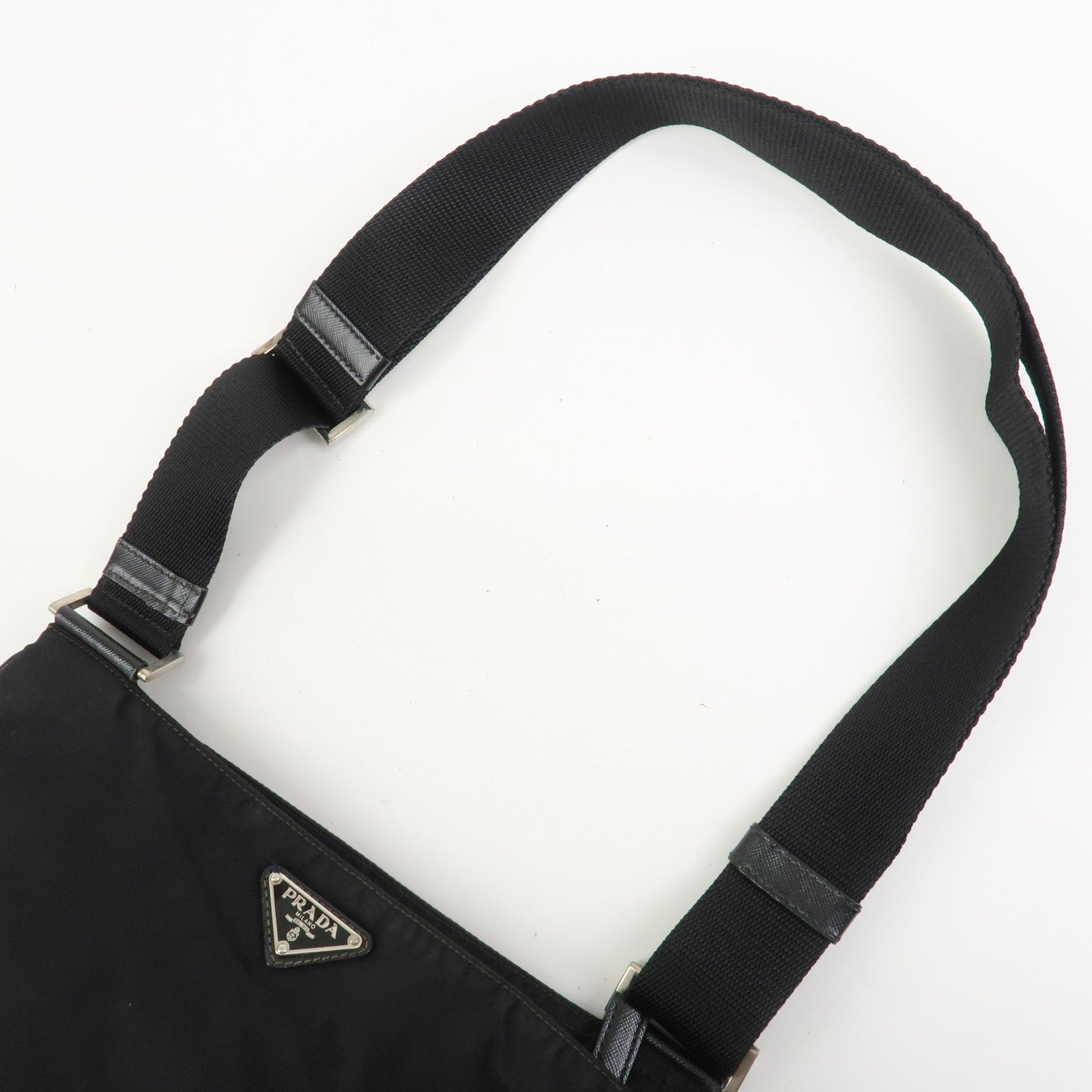 PRADA Triangle Logo Nylon Saffiano Leather Shoulder Bag VA0340