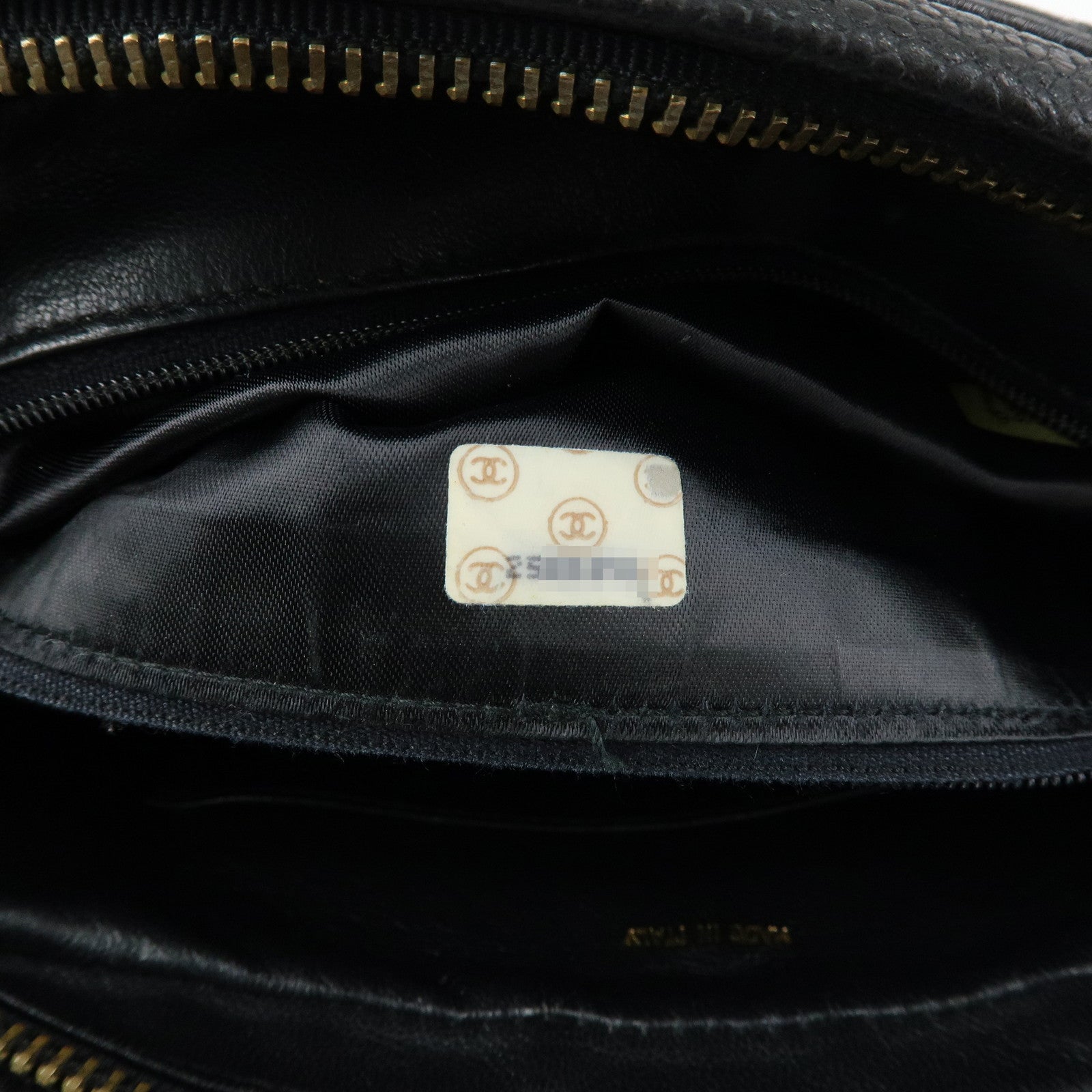 CHANEL Matelasse Cavairskin Chain Shoulder Bag Tassel Black Gold