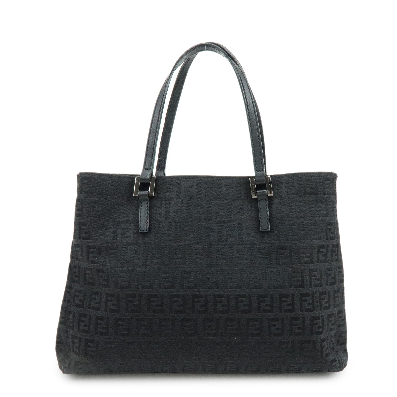FENDI Zucchino Canvas Leather Tote Bag Hand Bag Black 8BH072