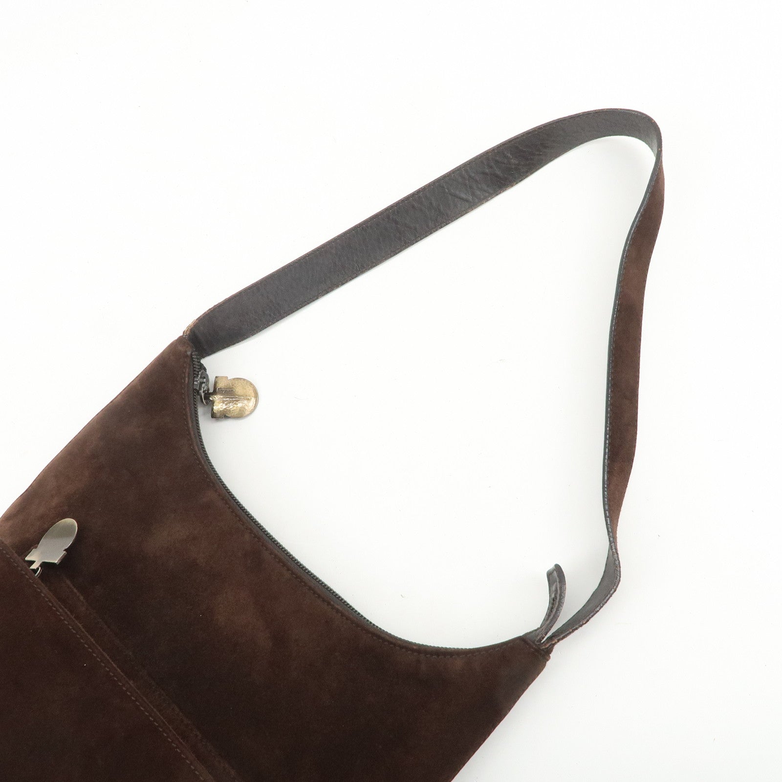 Ferragamo Gancini Suede Leather Shoulder Bag Brown
