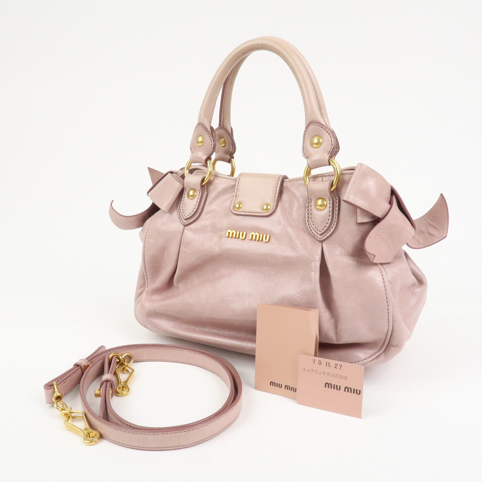 MIU MIU Leather Side Ribbon 2Way Hand Shoulder Bag Pink RN0686