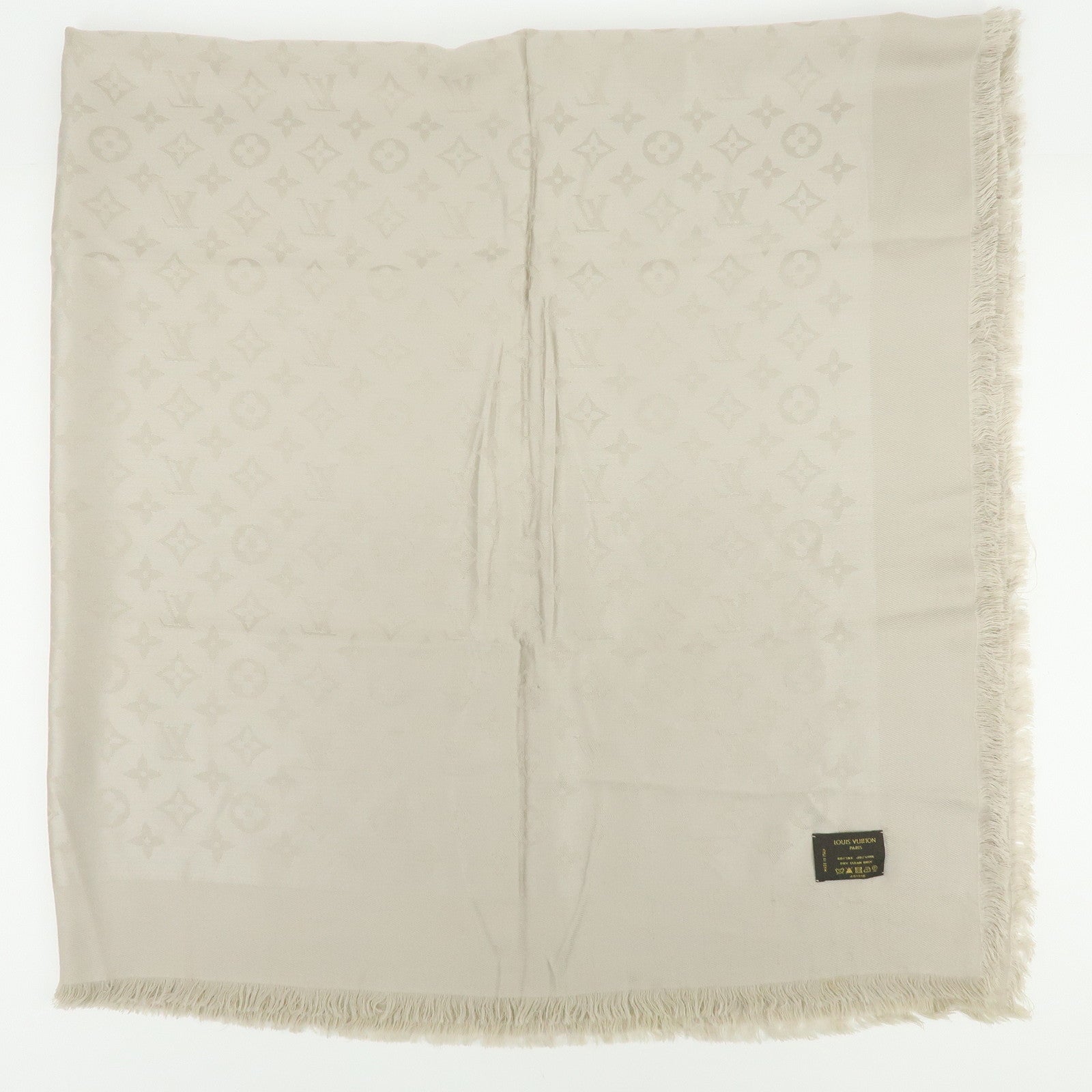 Louis Vuitton Monogram Classic Shawl Silk Wool Scarf Greige M96983
