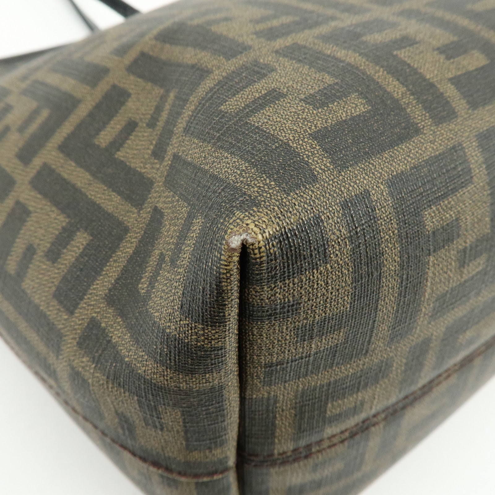 FENDI Zucca Logo Print PVC Leather Tote Bag Brown Black 8BH185