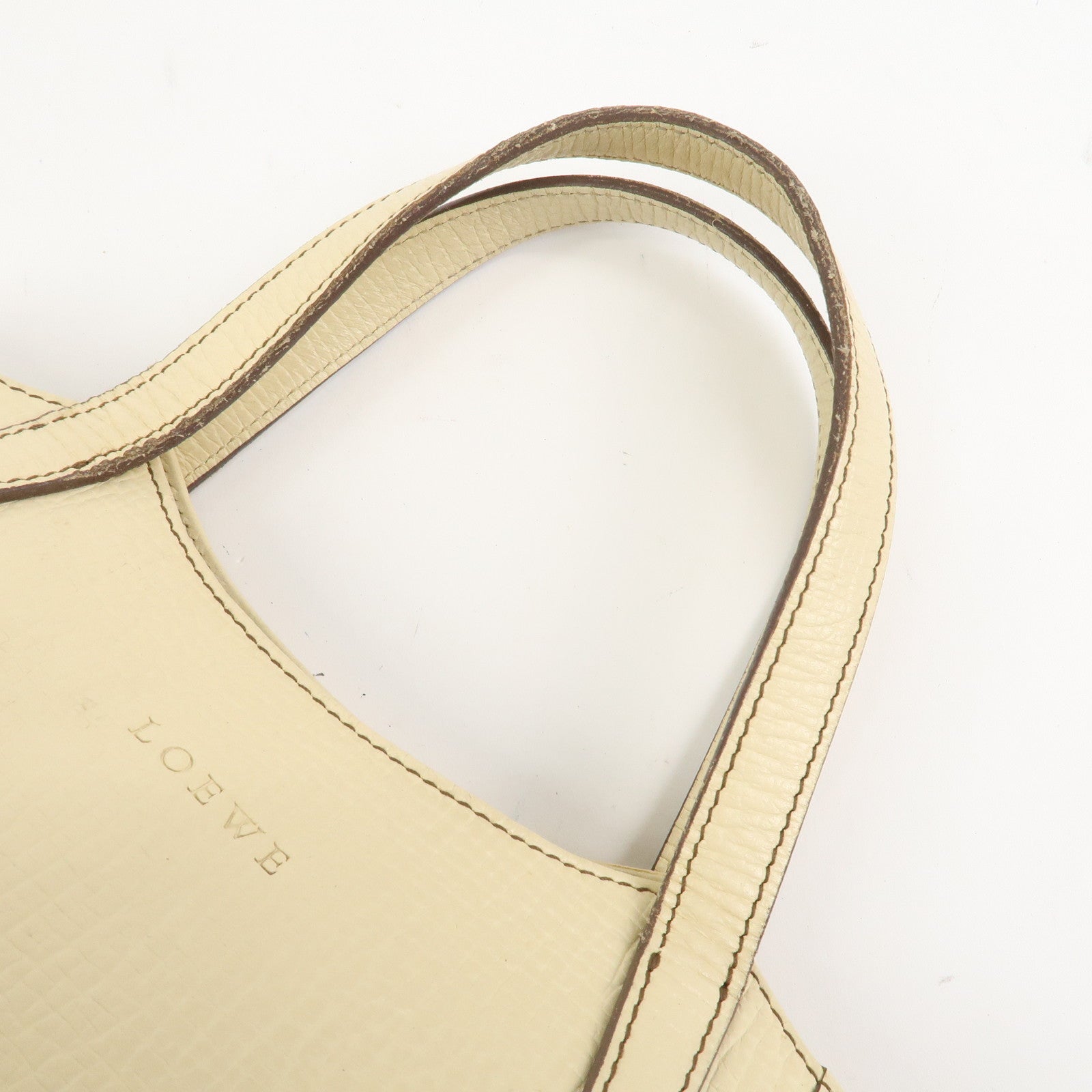 LOEWE Logo Leather Hand Bag Ivory
