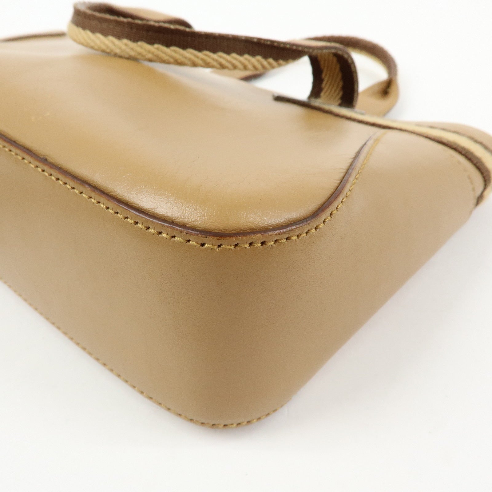 GUCCI Sherry Leather Canvas Hand Bag Beige Brown 000.0860