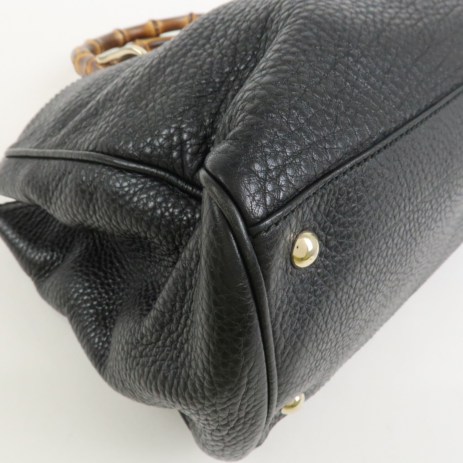GUCCI Bamboo Shopper Medium Leather 2Way Shoulder Bag Black 323660