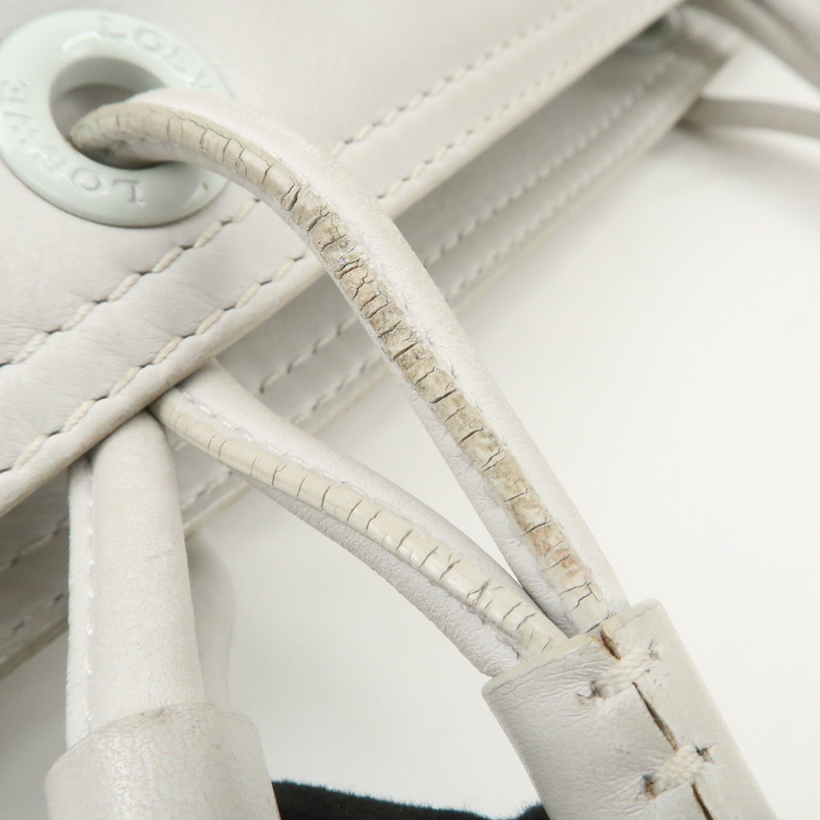LOEWE Anagram Logo Leather Shopper Tote Bag Shoulder Bag White