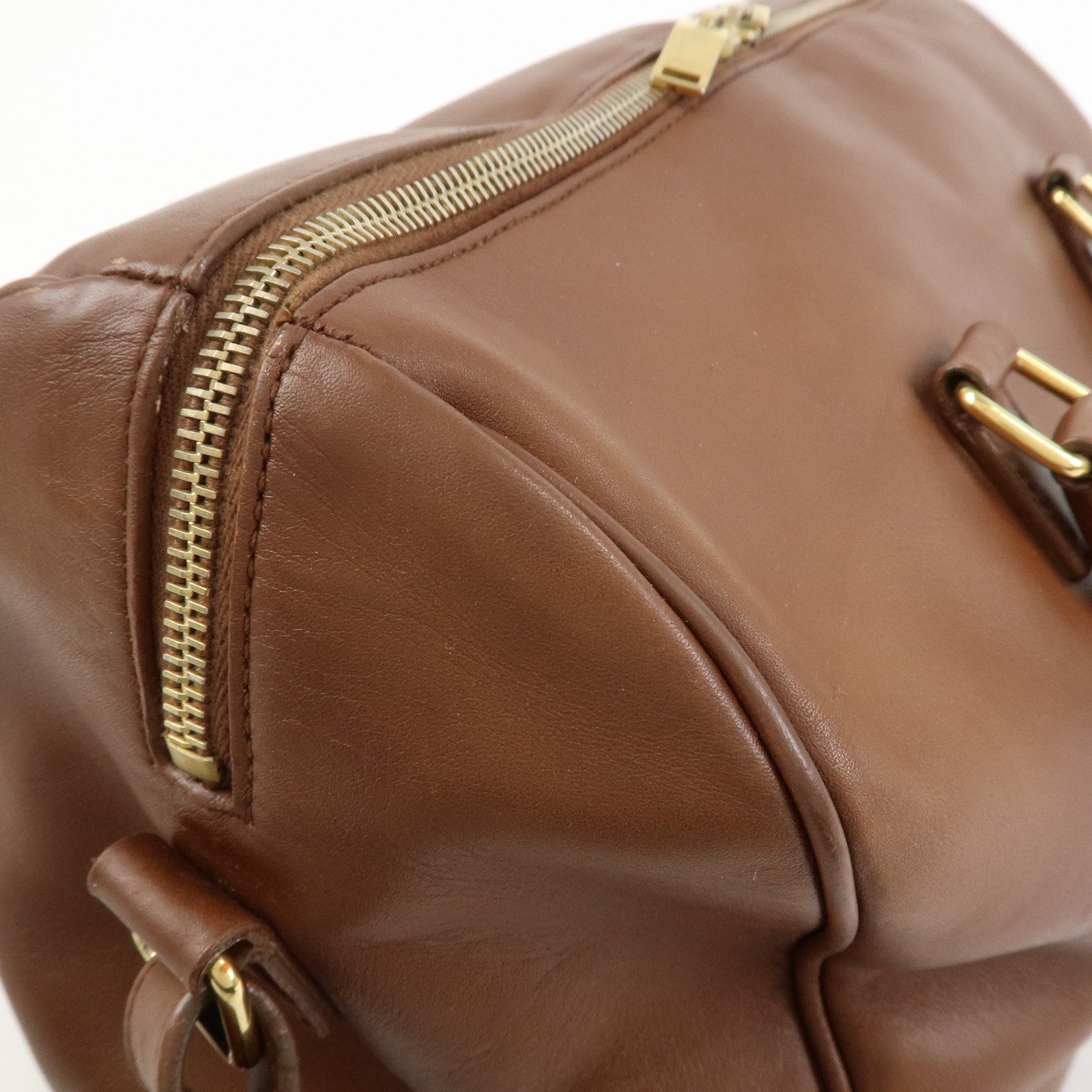 SAINT LAURENT PARIS Leather Duffle 6 2Way Bag Hand Bag Brown 322049