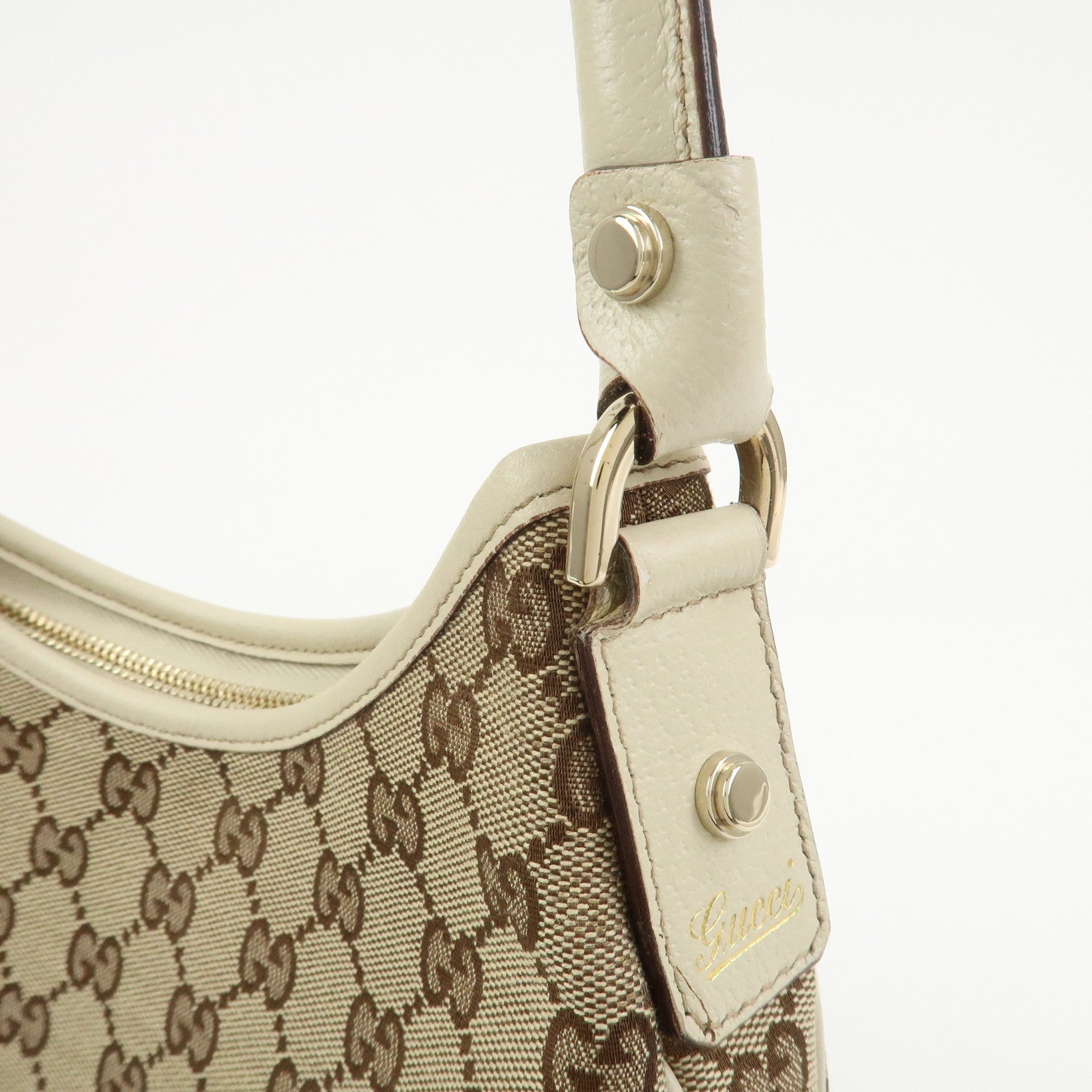 GUCCI Abbey GG Canvas Leather Shoulder Bag Brown Ivory 130738