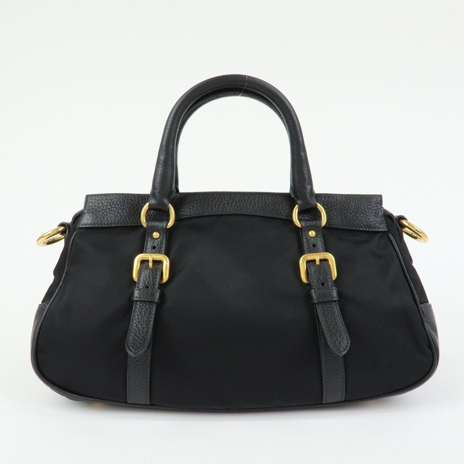 PRADA Nylon Leather 2Way Bag Hand Bag Shoulder Bag Black BT2032