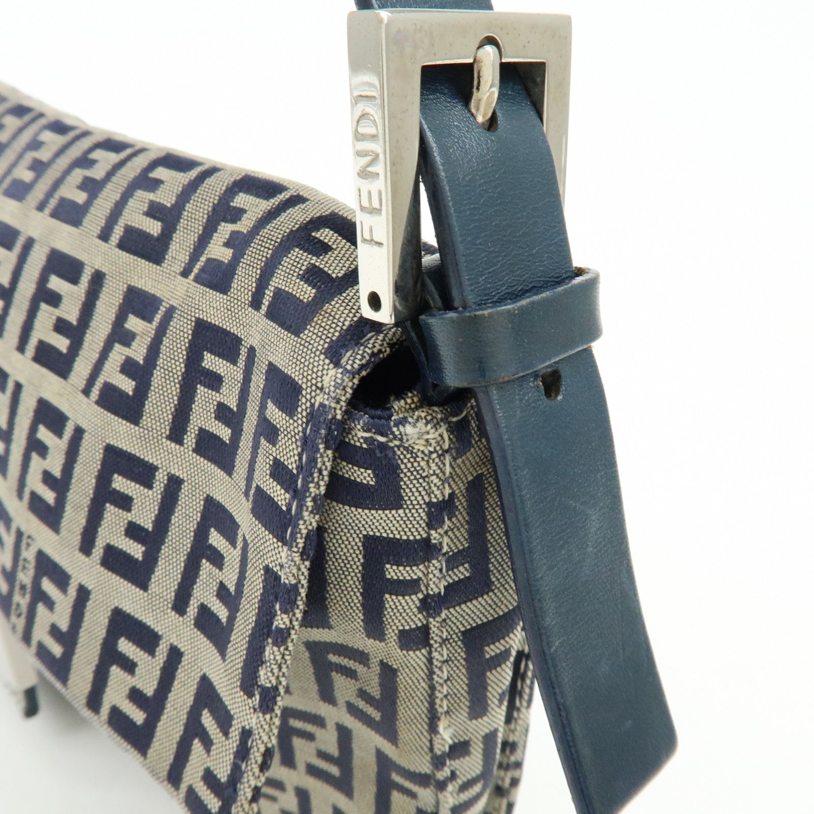 FENDI Mamma Baguette Zucchino Canvas Leather Shoulder Bag 26424