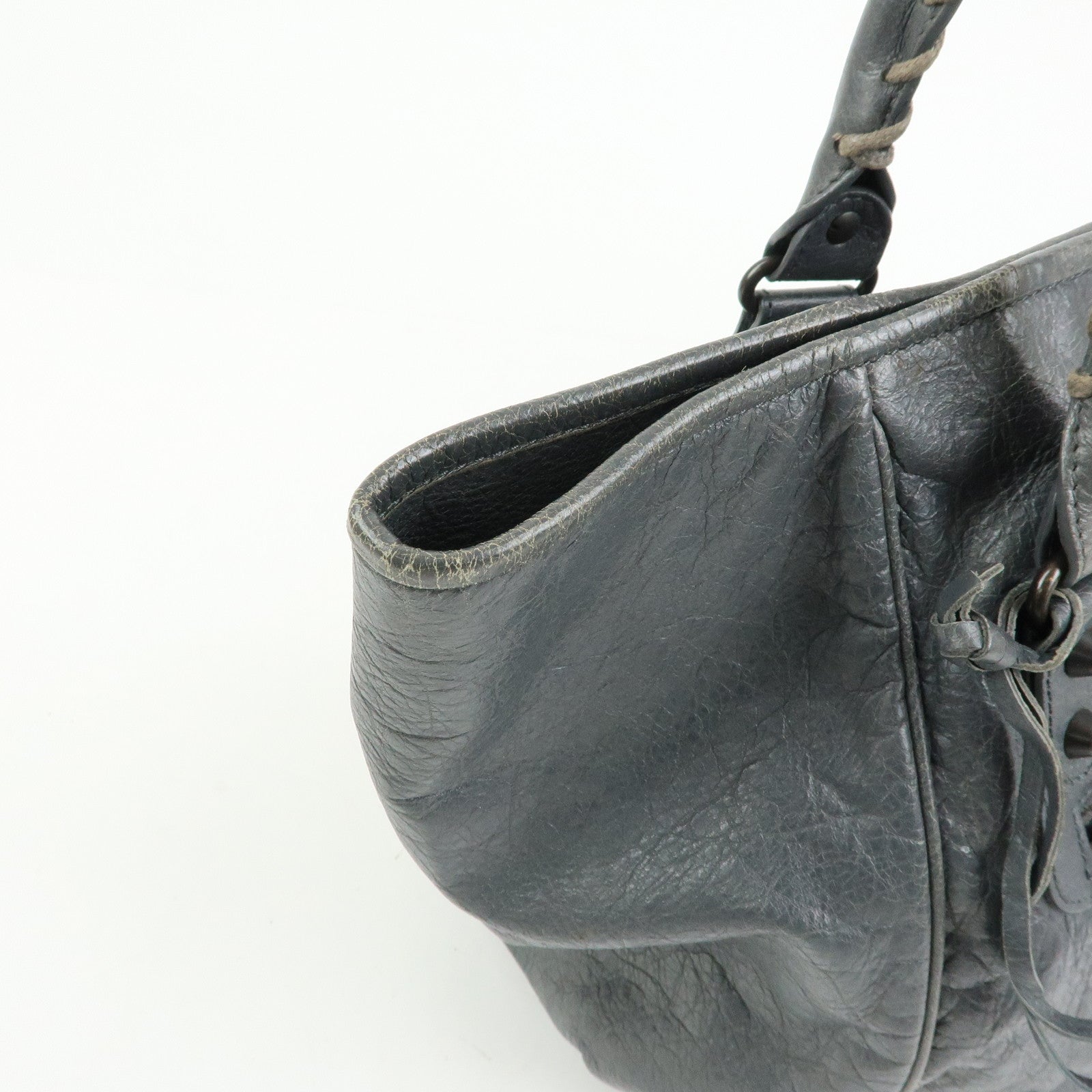 BALENCIAGA The Sunday Leather Tote Bag Hand Bag Gray 228750