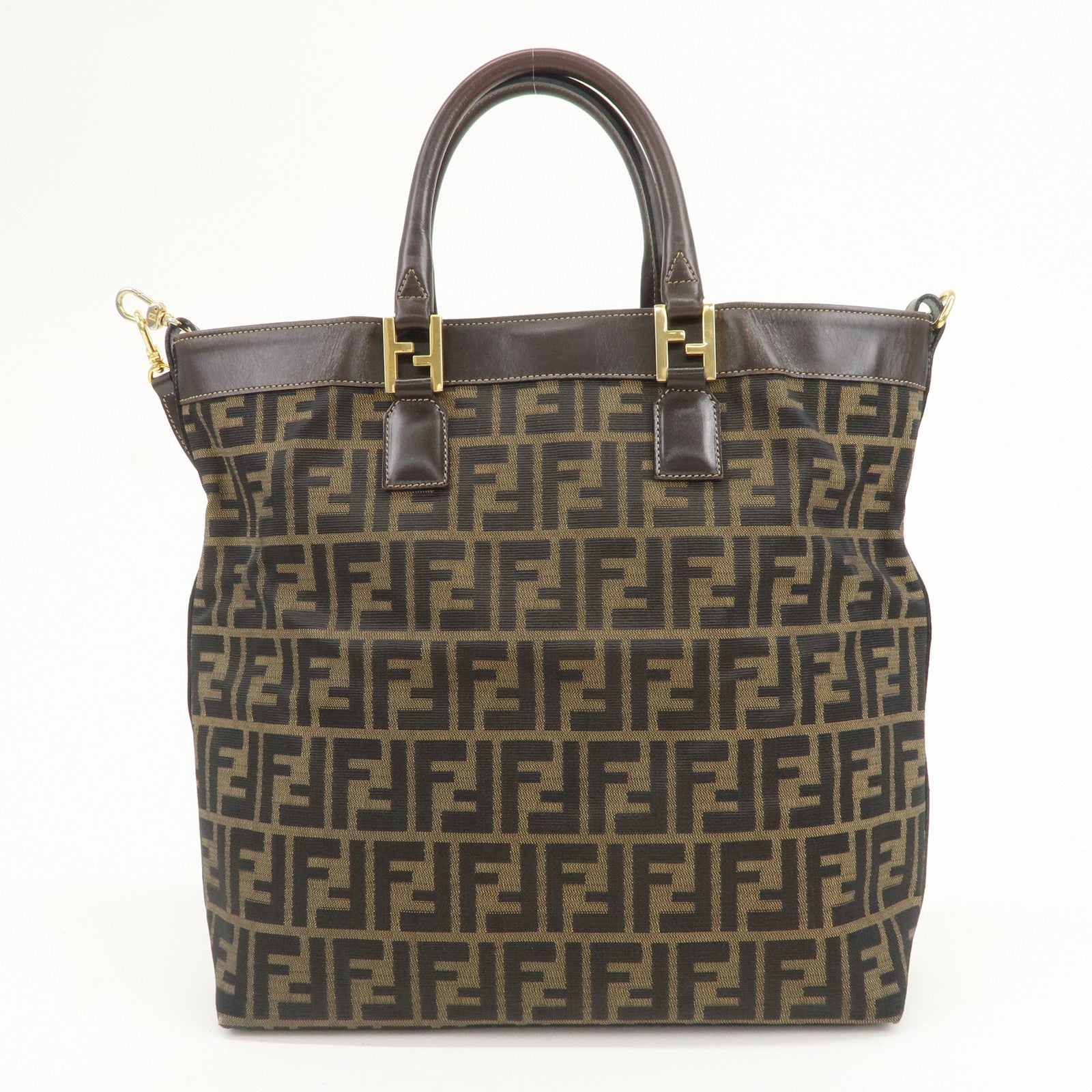 FENDI Zucca Canvas Leather 2Way Bag Hand Bag Shoulder Bag Brown