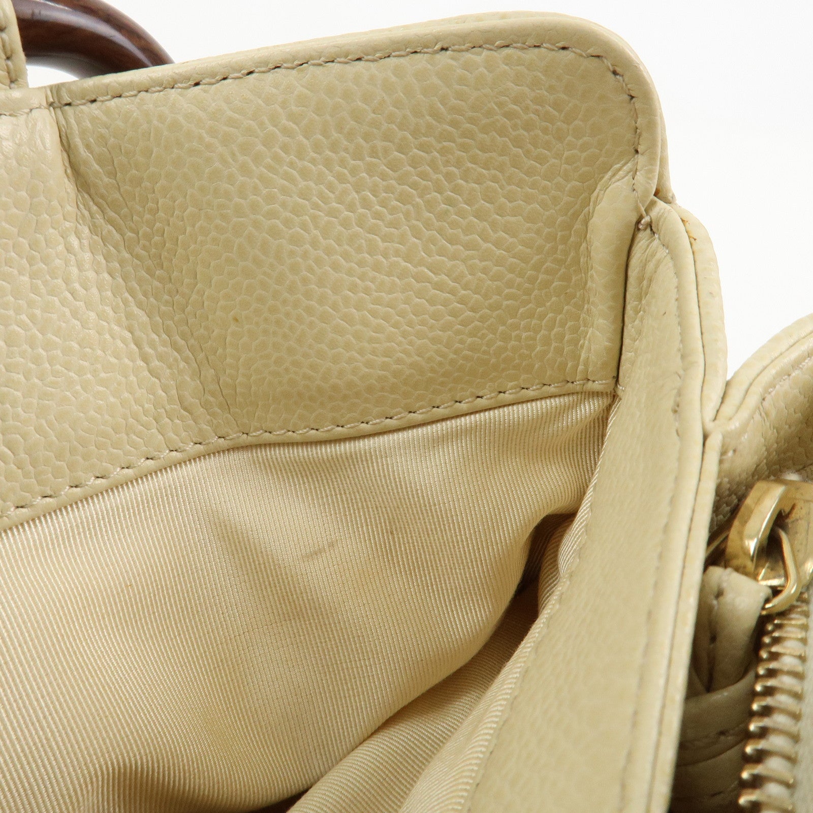CHANEL COCO Mark Caviarskin Hand Bag Ivory Brown