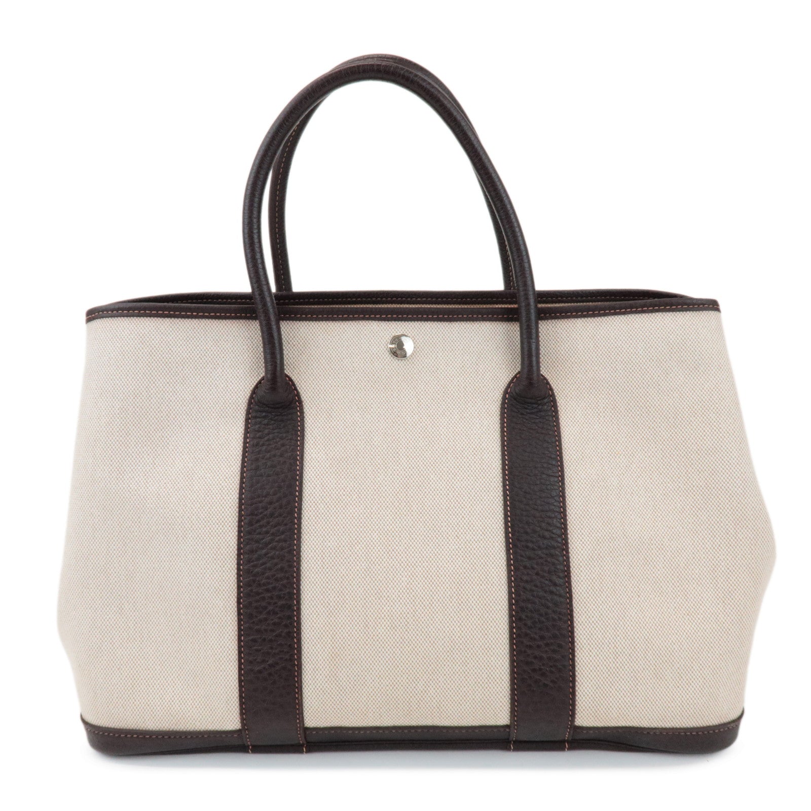 HERMES Toile Ash Garden Party PM □H Stamped Tote Bag Brown