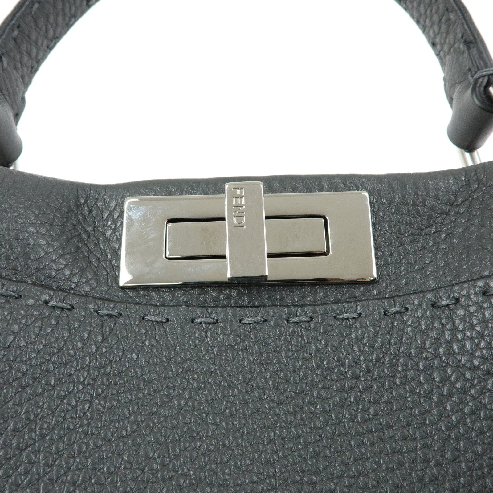 FENDI Selleria Leather 2Way Bag Hand Bag Shoulder Bag Grey 8BN290