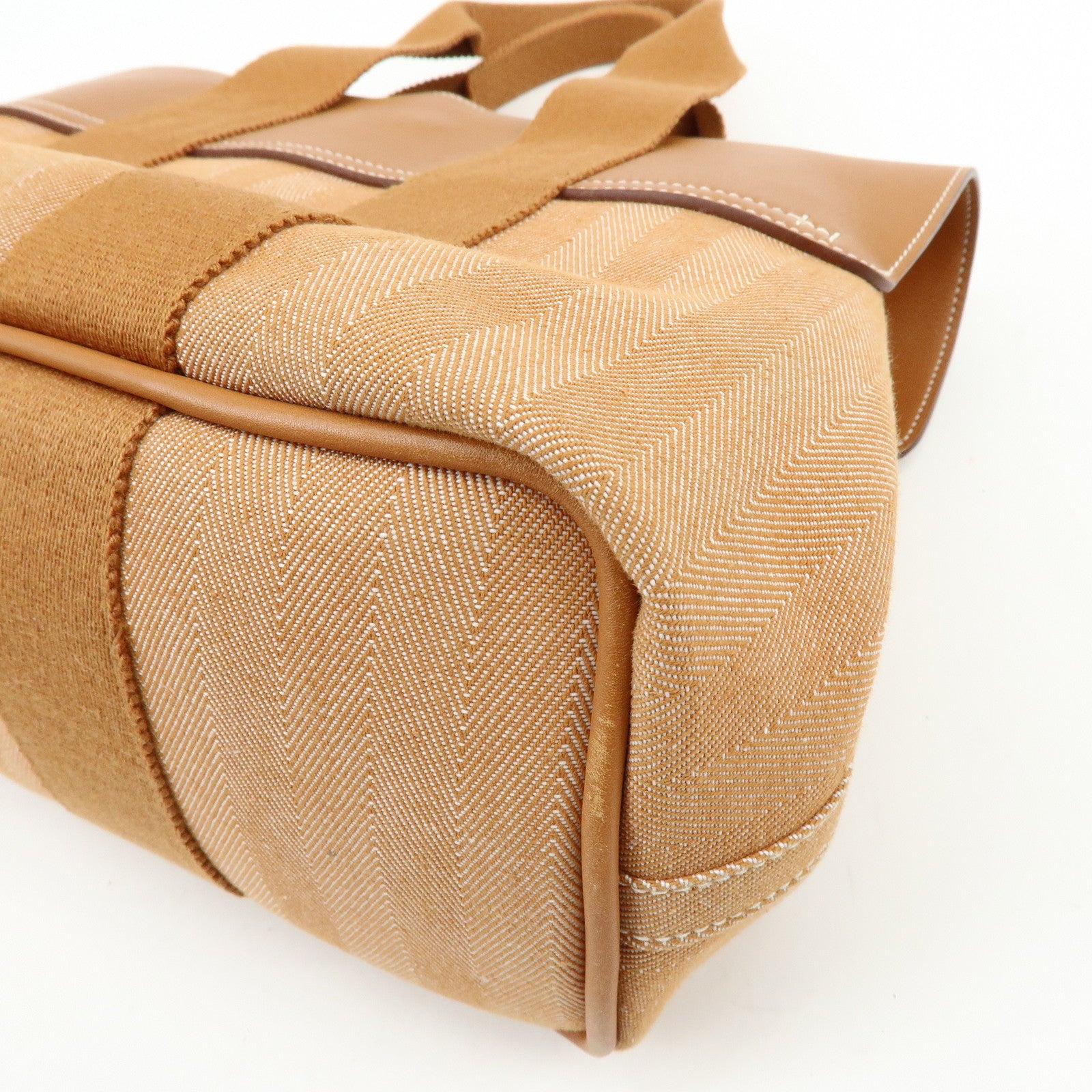 HERMES Valparaiso PM Toile Chevron Leather Tote Bag □L Stamped