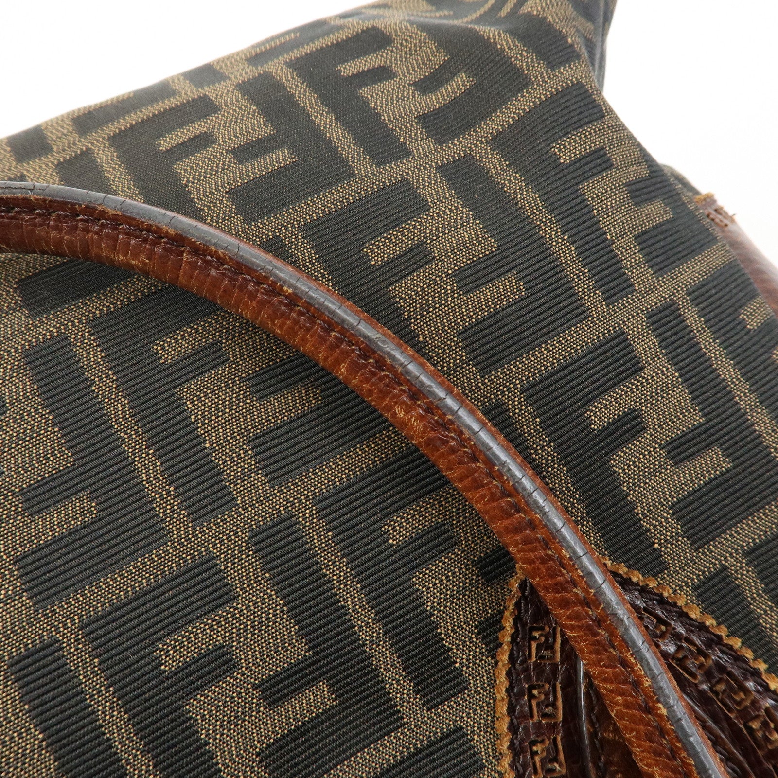 FENDI Ethnico Zucca Canvas Leather Tote Shoulder Bag Brown 8BN162