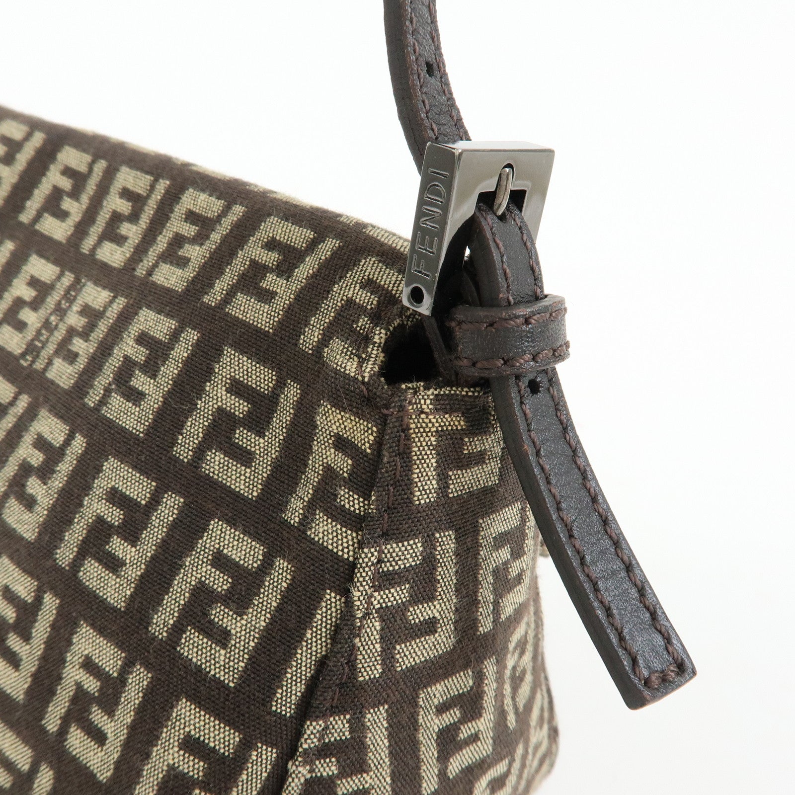 FENDI Mini Mamma Baguette Zucchino Canvas Shoulder Bag 8BR180
