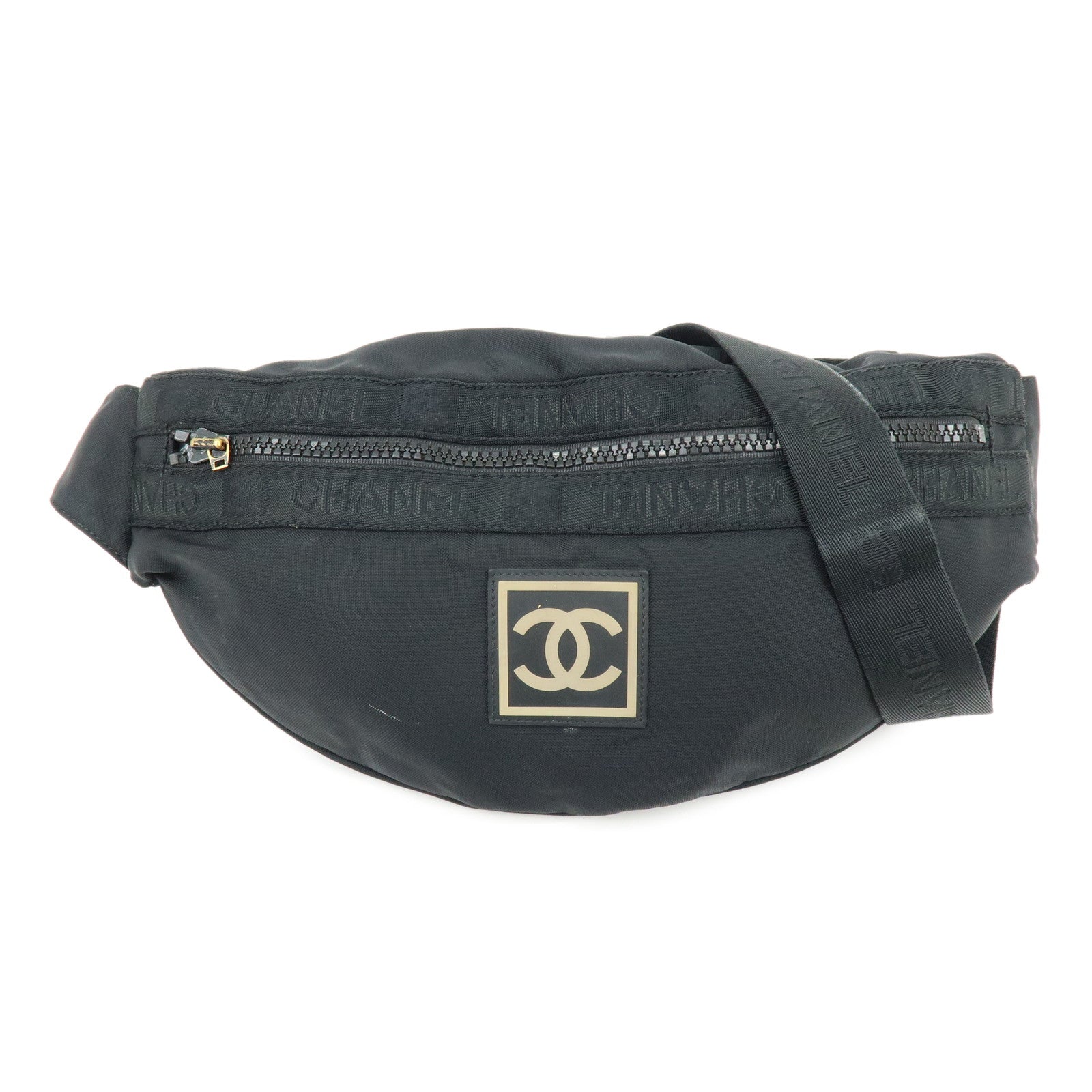 CHANEL Sports Line Nylon Banana Bag Waist Bag Crossbody Bag Black