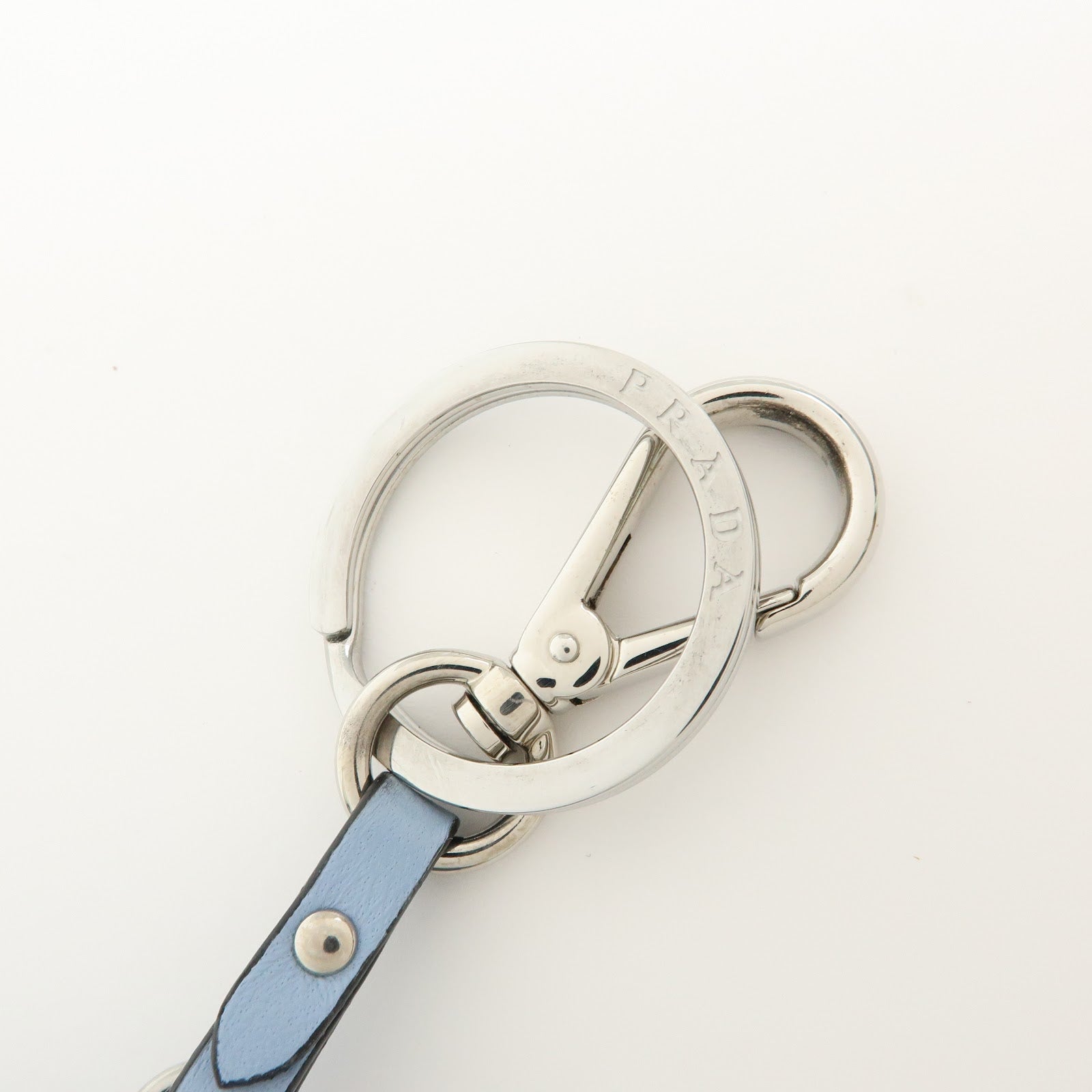 PRADA Triangle Logo Dolphin Motif Leather Key Charm Light Blue