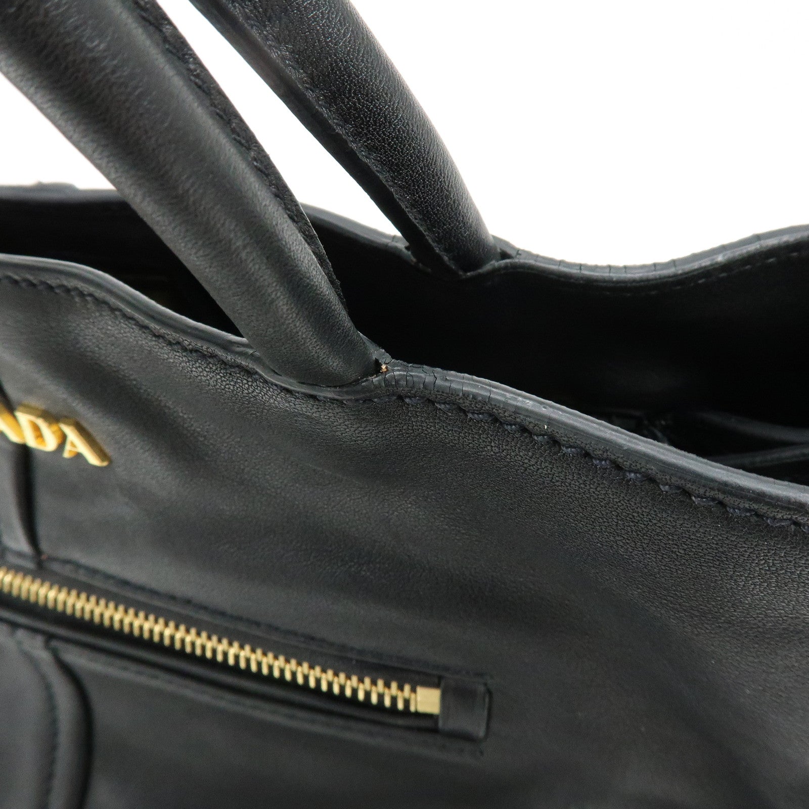 PRADA Soft Calf Leather 2Way Bag Hand Bag Shoulder Bag Black BN1832