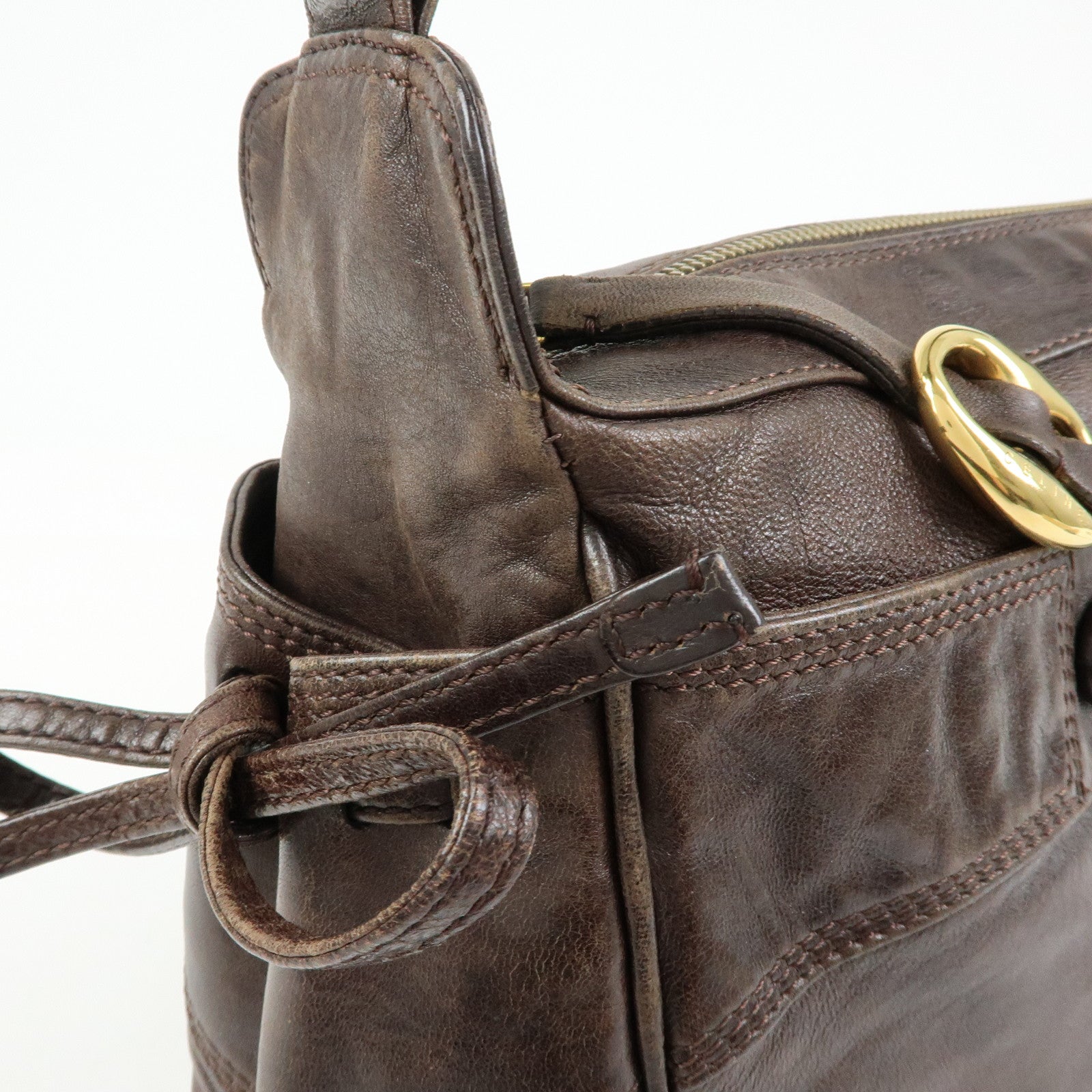 CELINE Side Ribbon Leather Shoulder Bag Hand Bag Brown