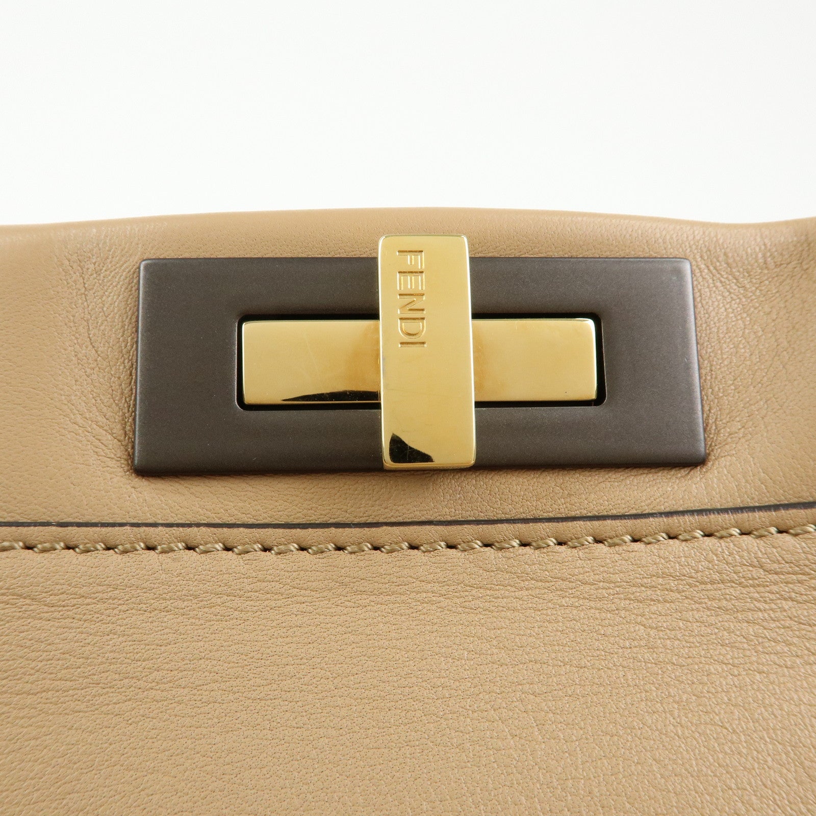 FENDI Peekaboo Leather 2Way Bag Hand Bag Shoulder Bag Beige 8BN290