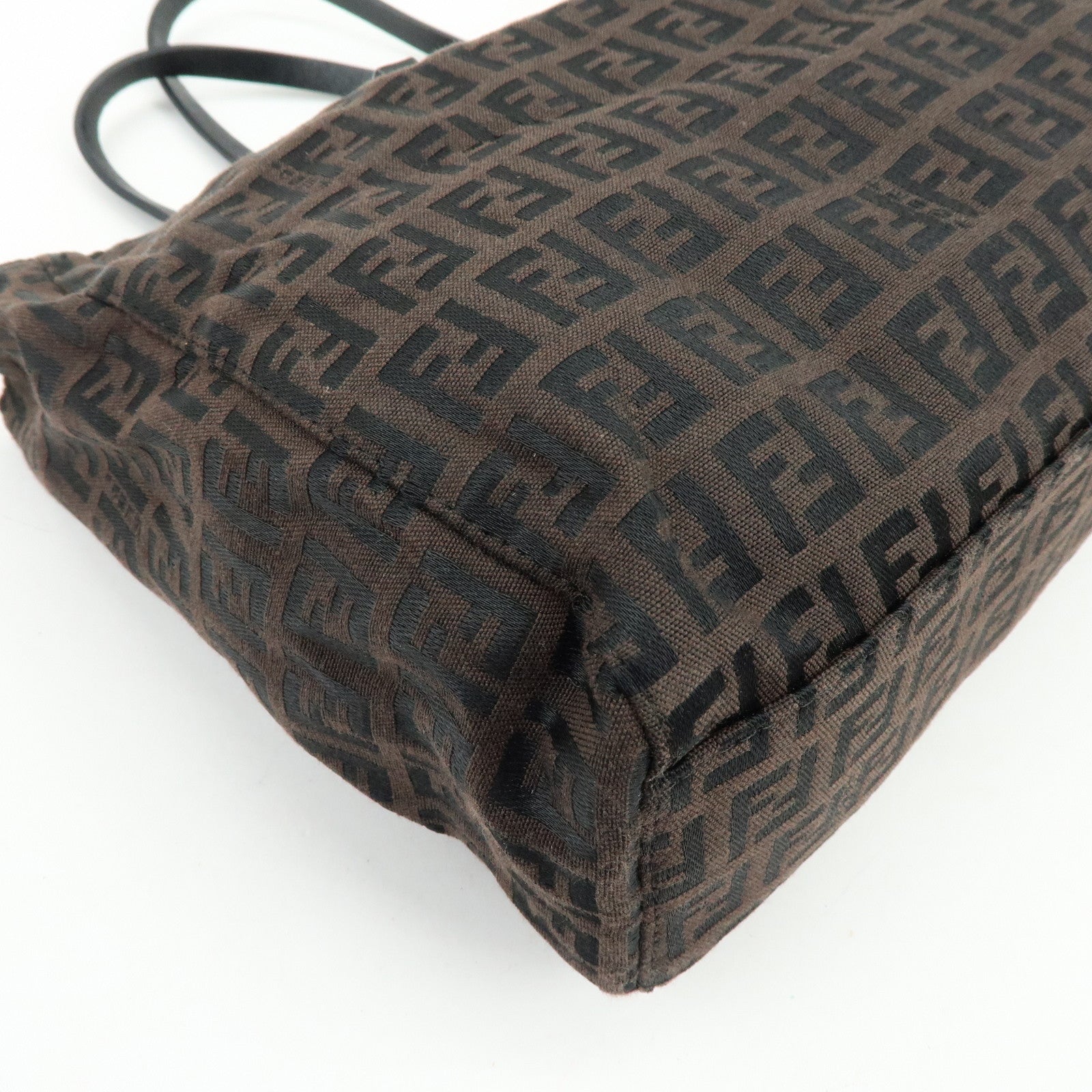 FENDI Zucchino Canvas Leather Tote Bag Hand Bag Brown 8BH018