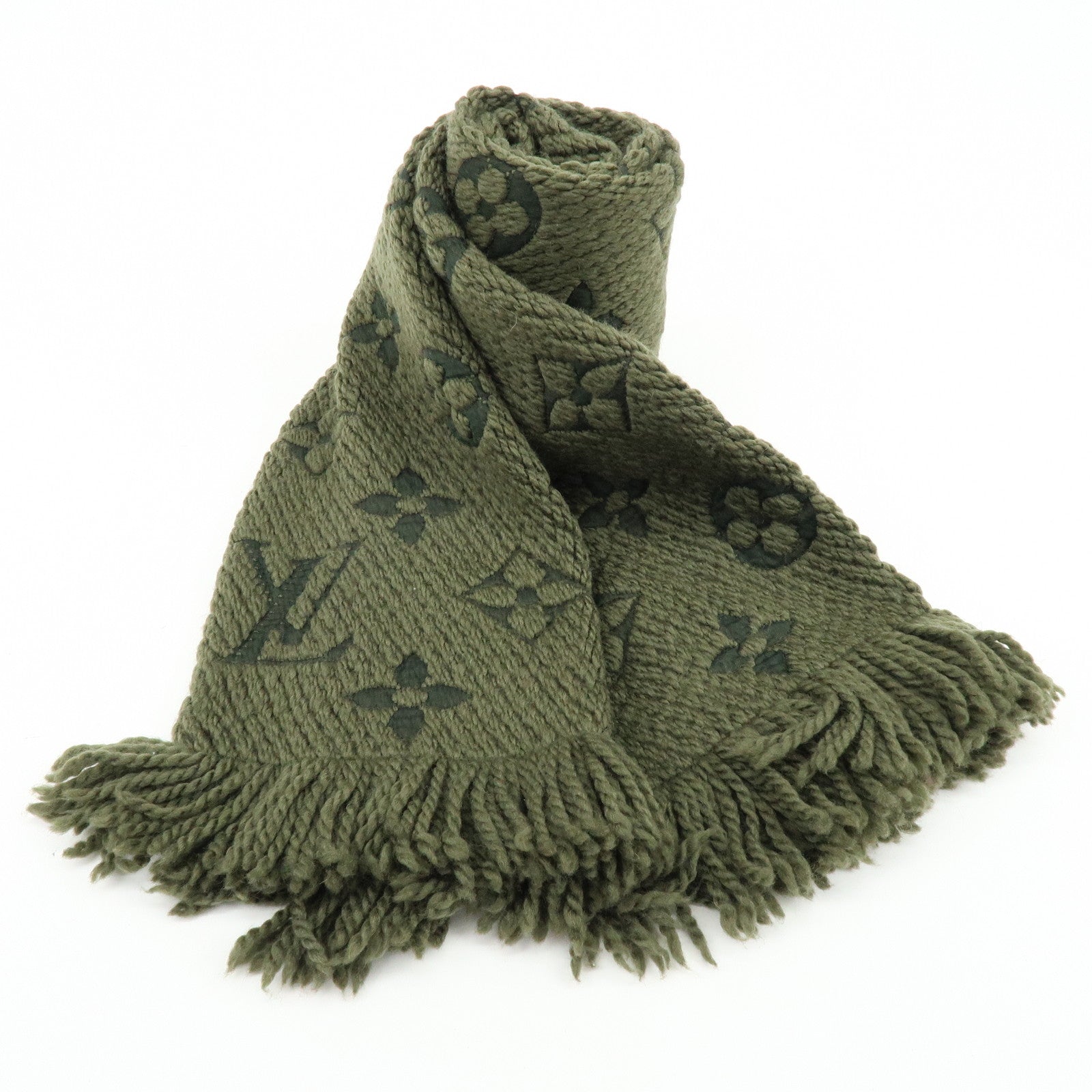 Louis Vuitton Echarpe Logomania Wool Silk Scarf Khaki 413287